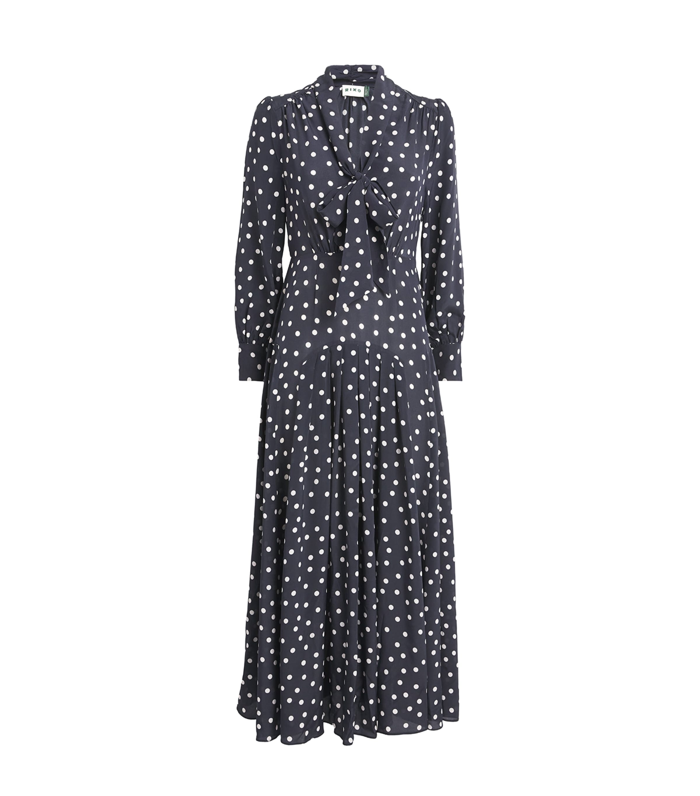 Rixo London Marigold Polka Dot Pattern Midi Dress In Navy