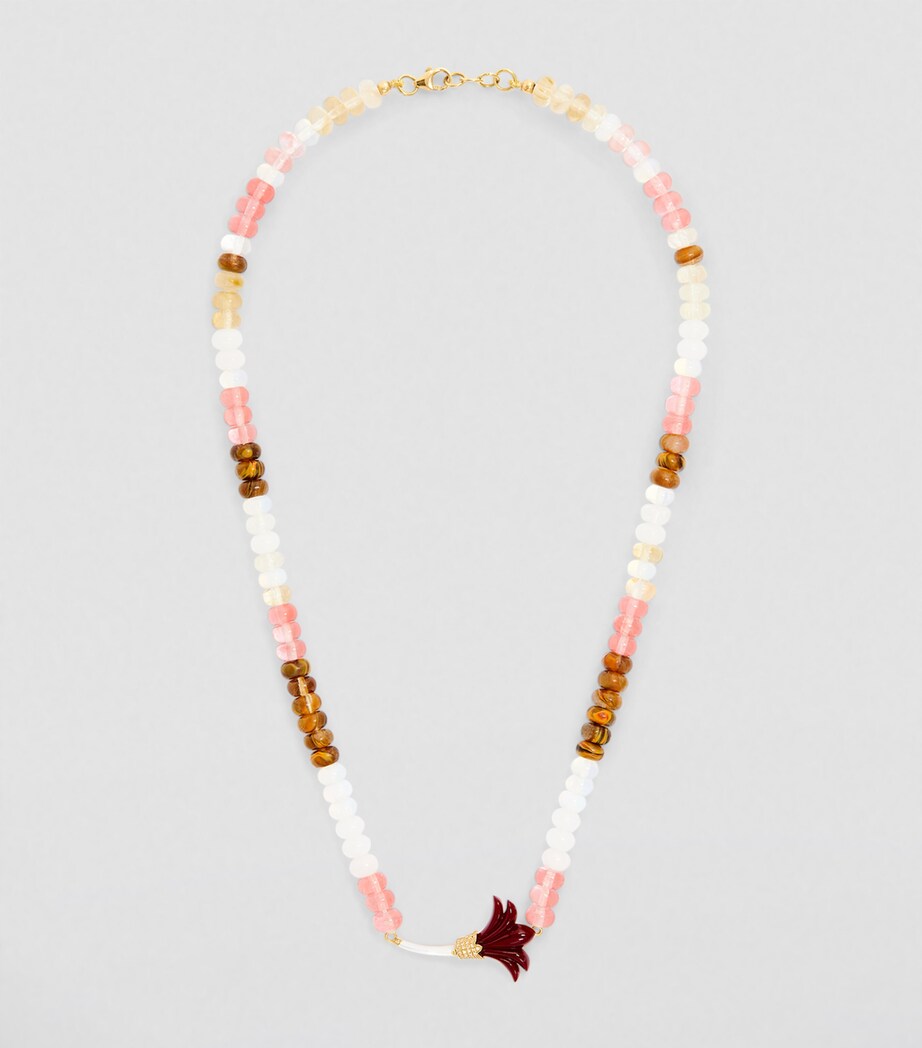 Yellow Gold, Diamond and Mother-of-Pearl Psychedeliah Beaded Necklace BURGUNDY Image 2