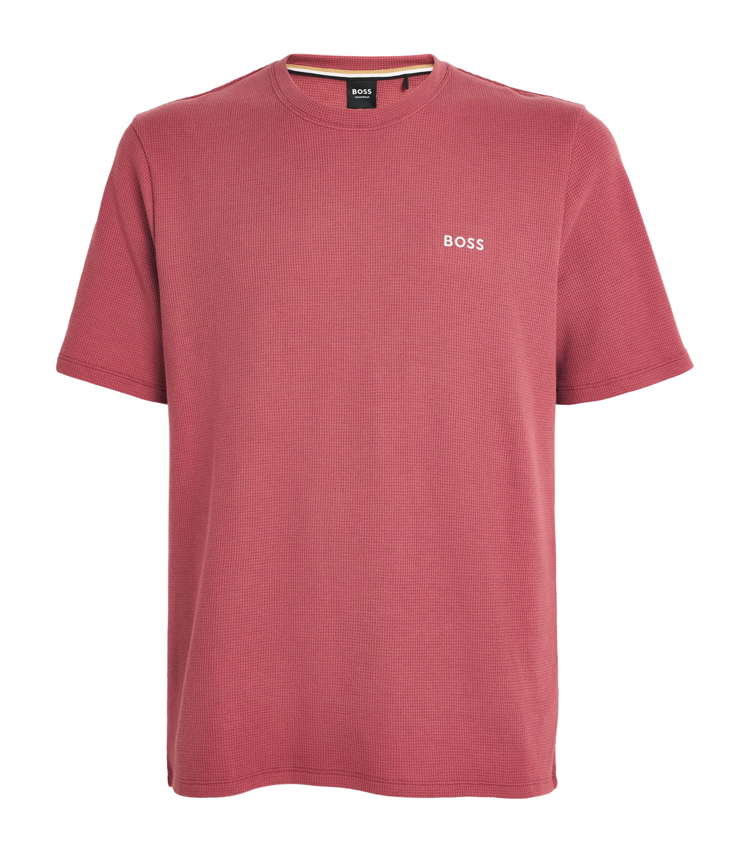 Hugo Boss Logo Waffle T-shirt In Burgundy