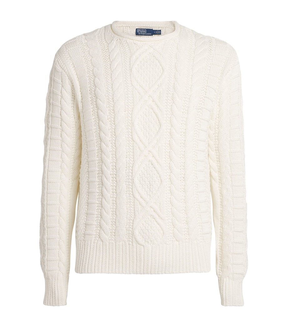 Polo Ralph Lauren Mens Cotton Aran-Knit Sweater White Image 1