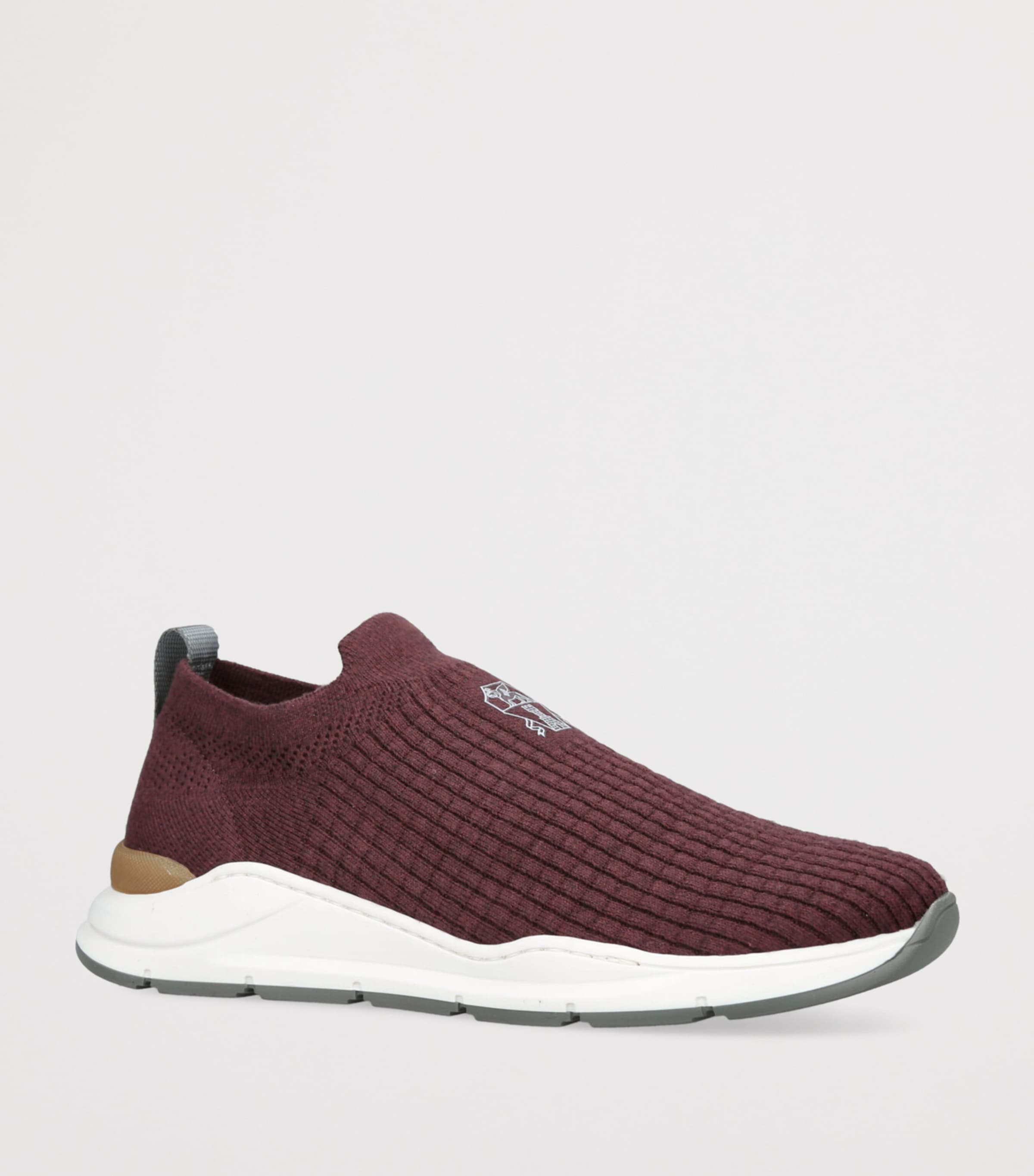 Brunello Cucinelli Cotton Knitted Slip-On Sneakers Wine Image 3