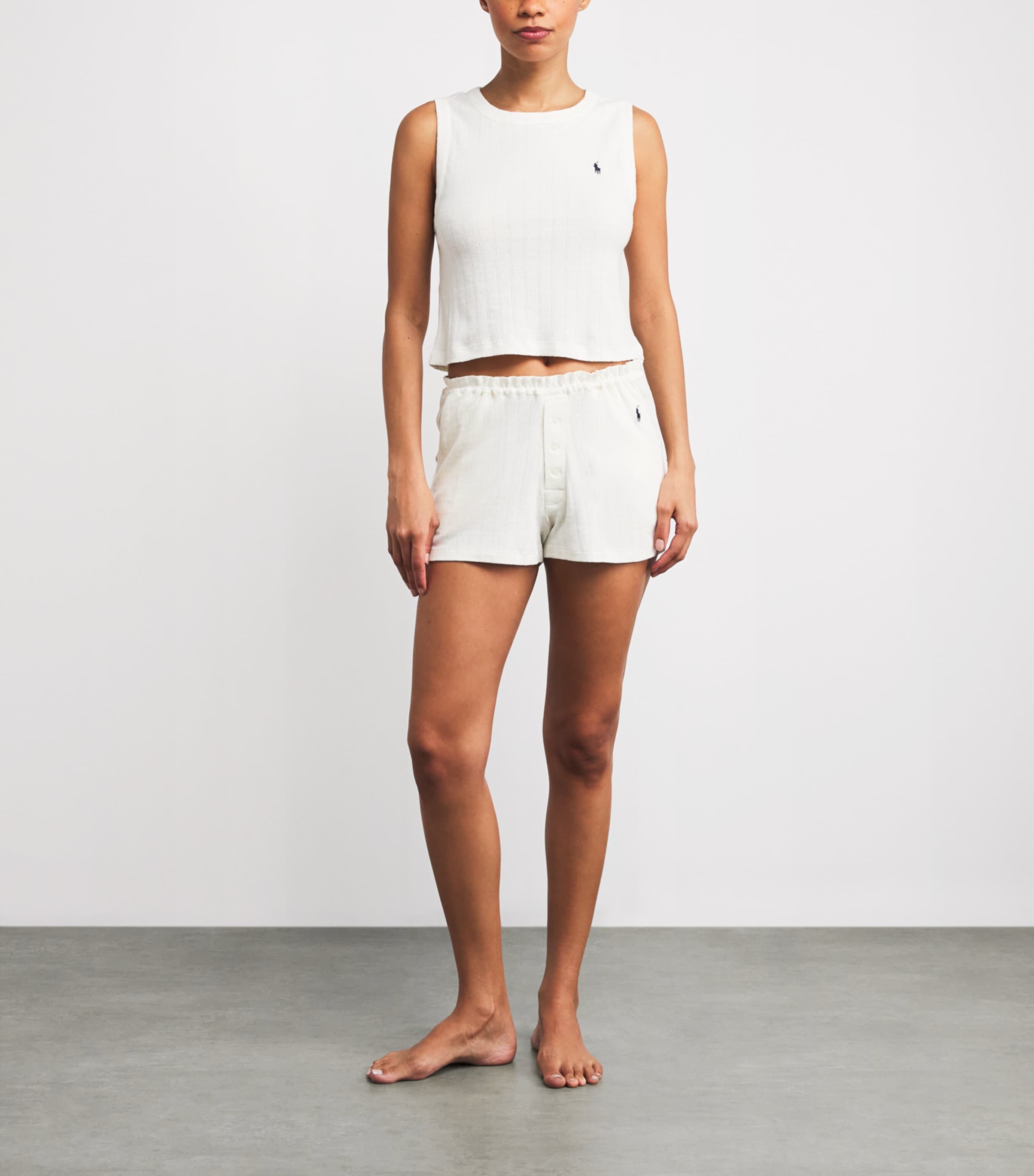 Polo Ralph Lauren Womens Cotton Pointelle Tank and Shorts Pyjama Set Egret Image 2