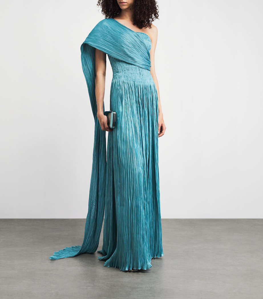 Marmar Halim Womens Taffeta Strapless Roseya Gown Blue Image 2