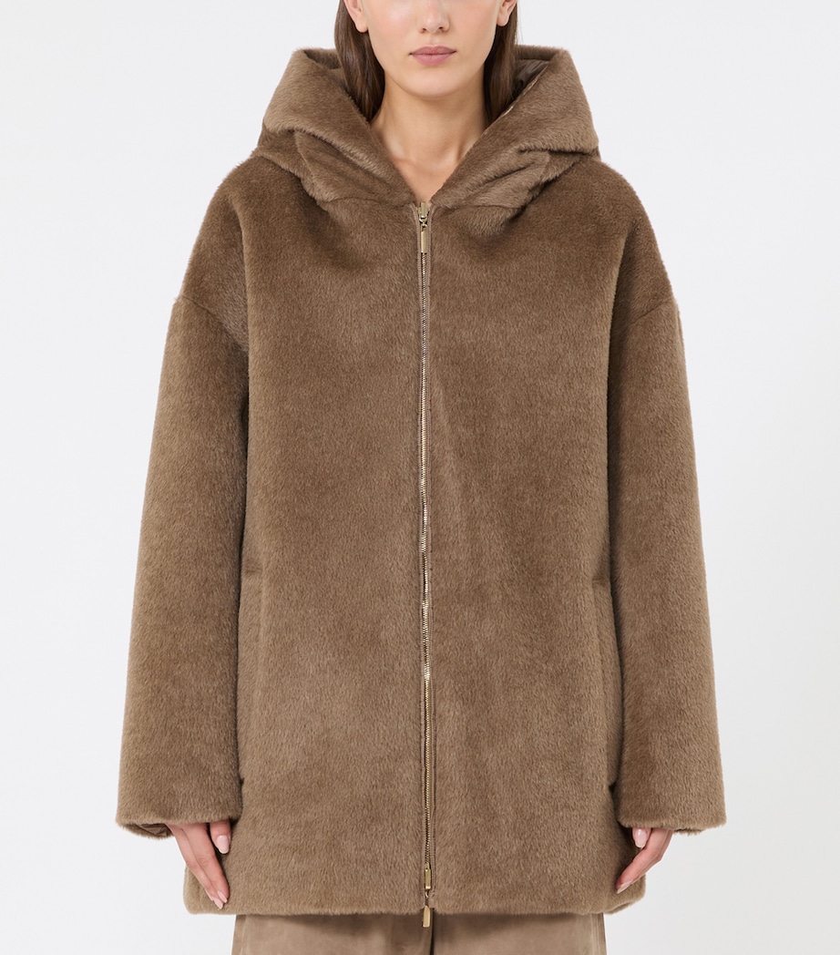 Max Mara Womens Wool Reversible Hooded Jacket Honey Image 2