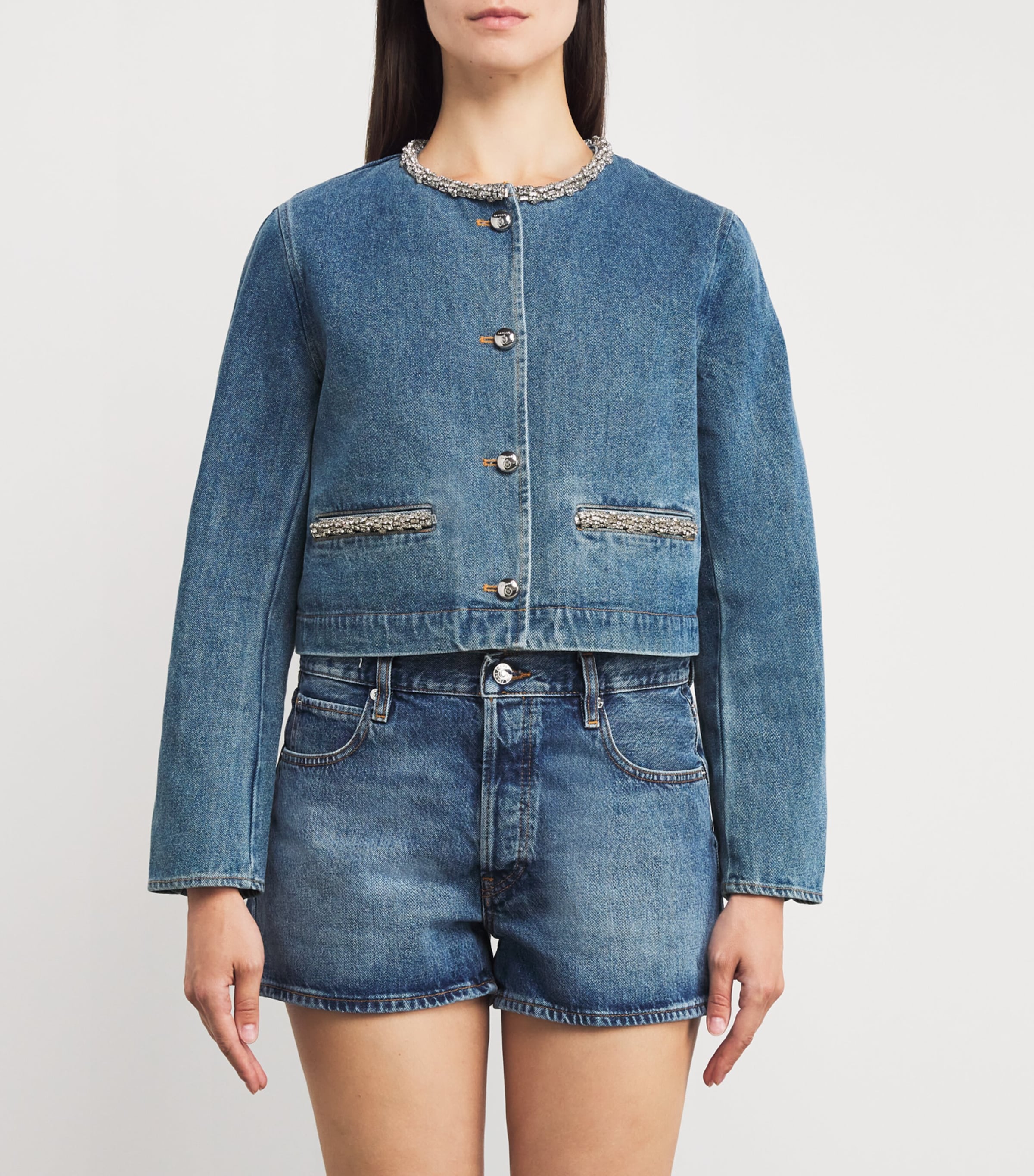 Rhinestone-Embellished Denim Jacket BLUE JEAN Image 3