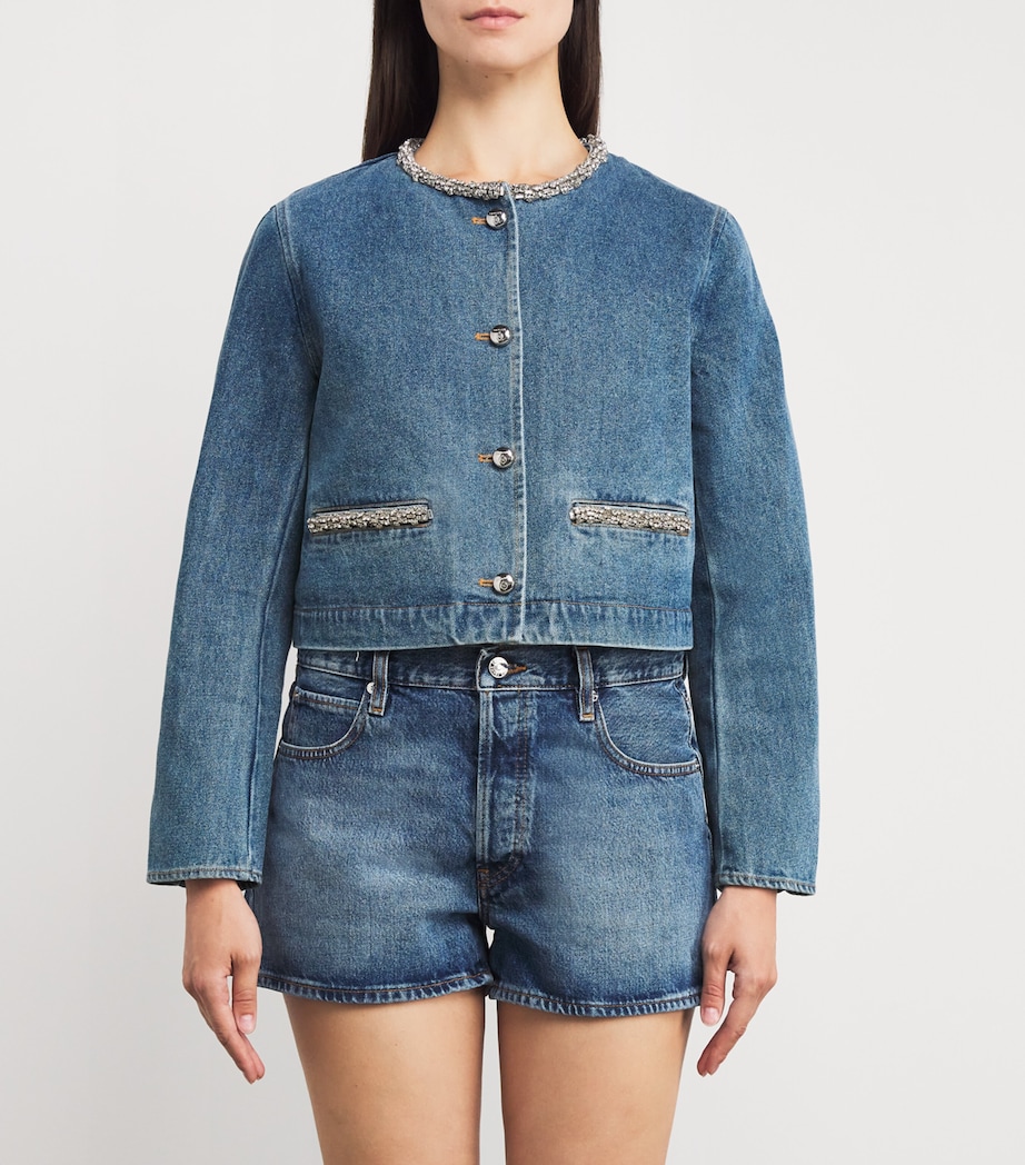 Rhinestone-Embellished Denim Jacket BLUE JEAN Image 3
