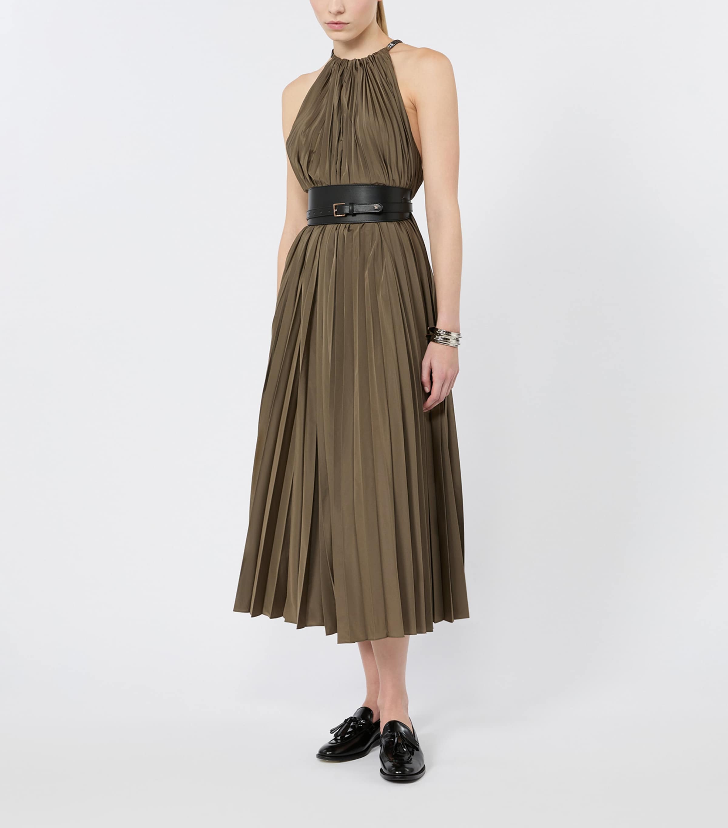 Max Mara Womens Pleated Halterneck Midi Dress Mud Image 2