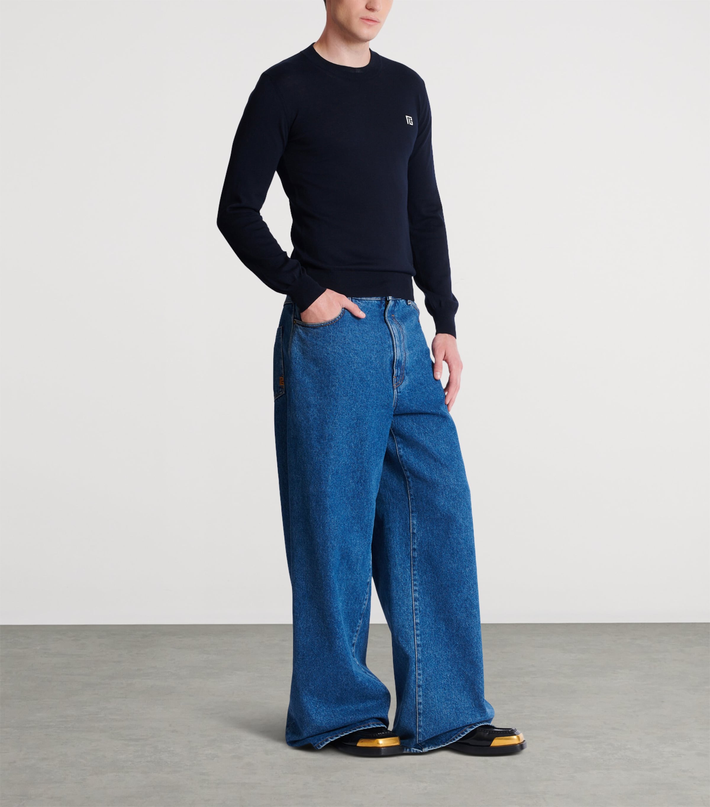 Silk-Cotton Monogram Sweater SIV MARINE/BLANC Image 2