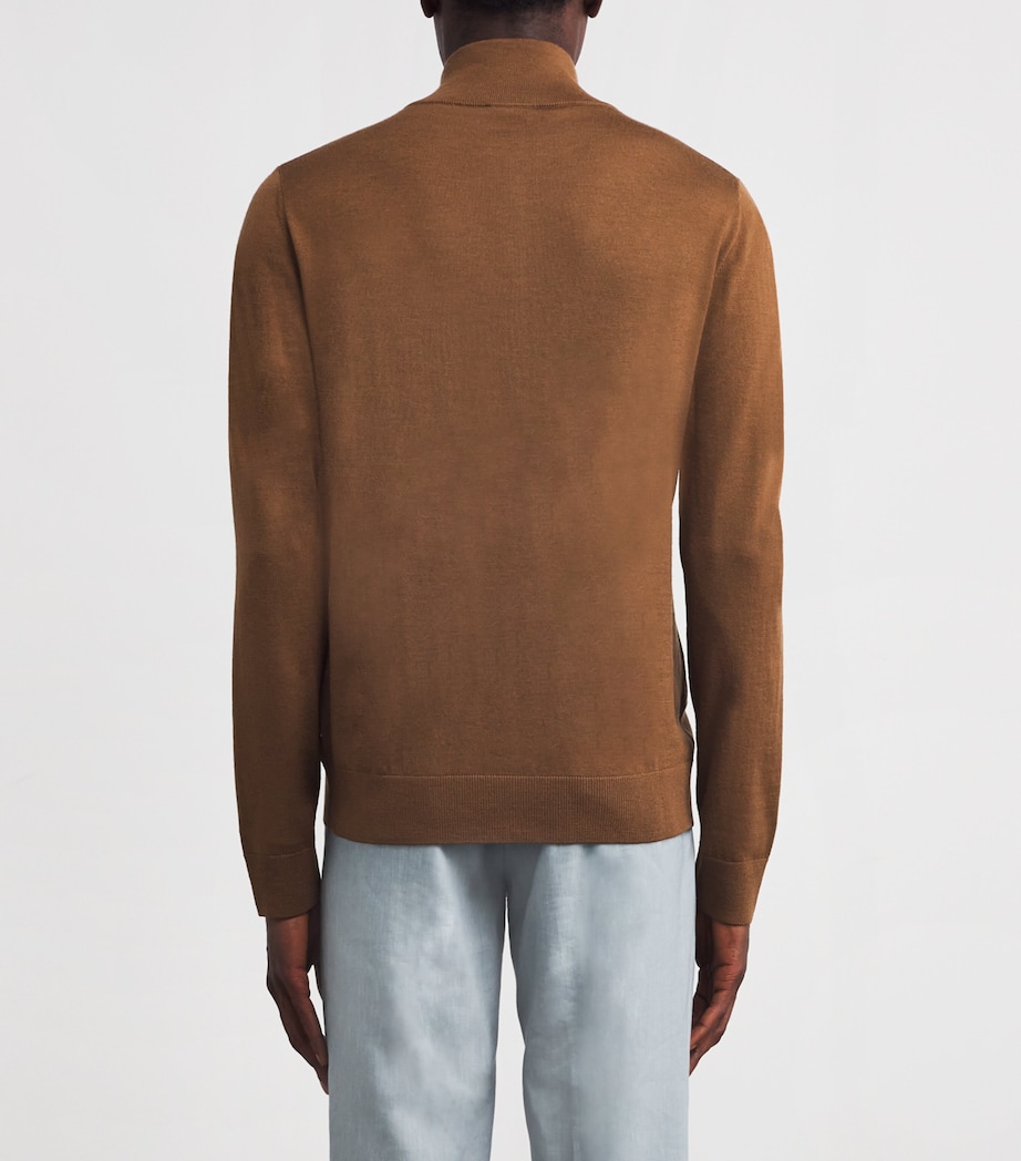 Wool Zip-Up Cardigan 42 BROWN Image 4