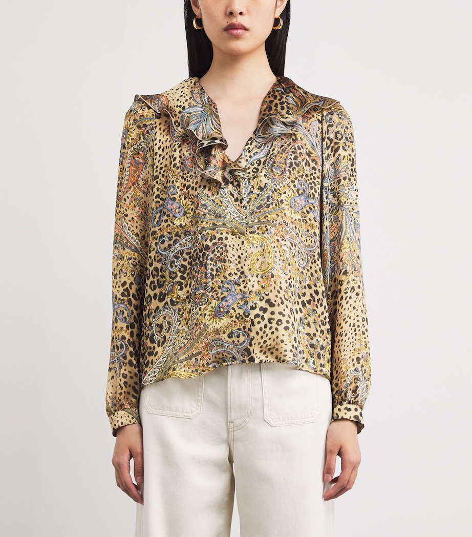 Silk Leopard Ruffle-Detail Blouse X0826 Image 3