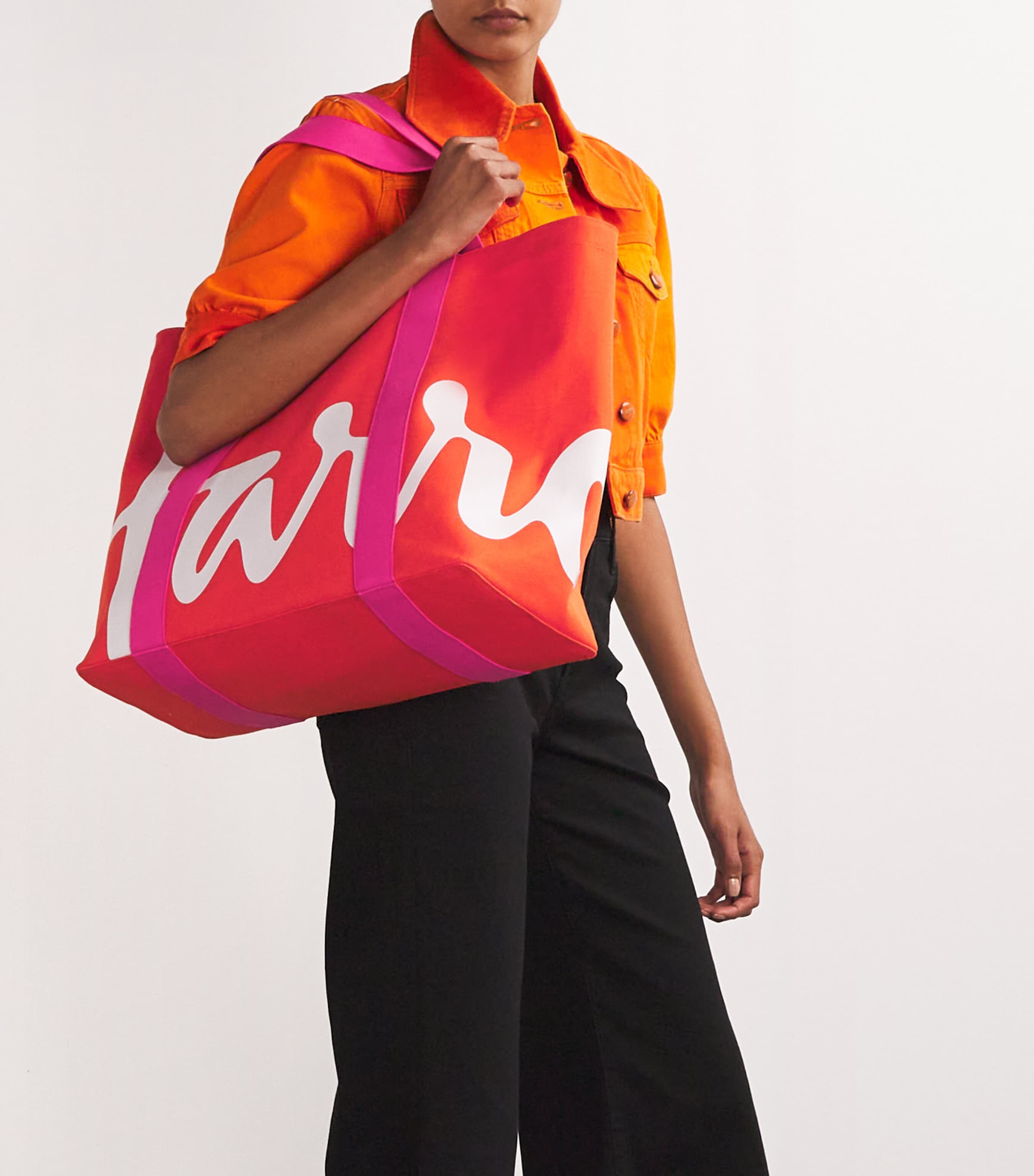 Harrods Large Cotton Logo Tote Bag Orange Image 2