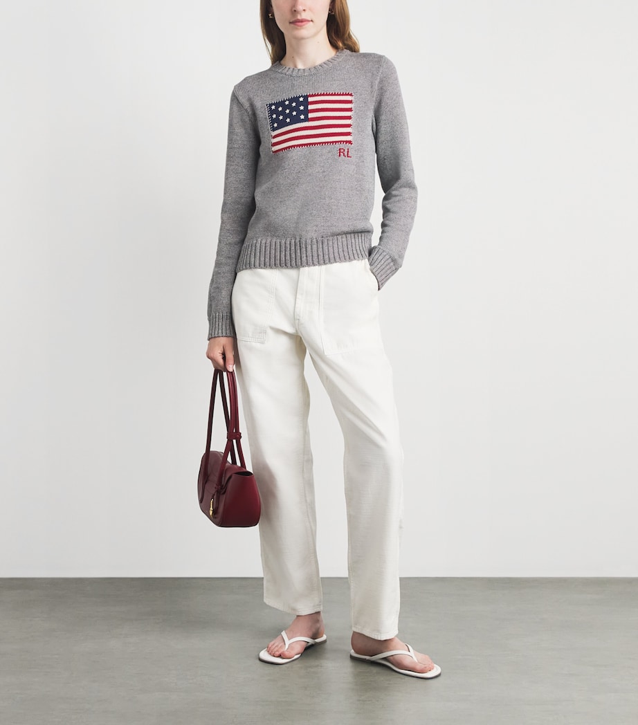 Polo Ralph Lauren Womens Cotton American Flag Sweater Drift Grey Melange Image 2