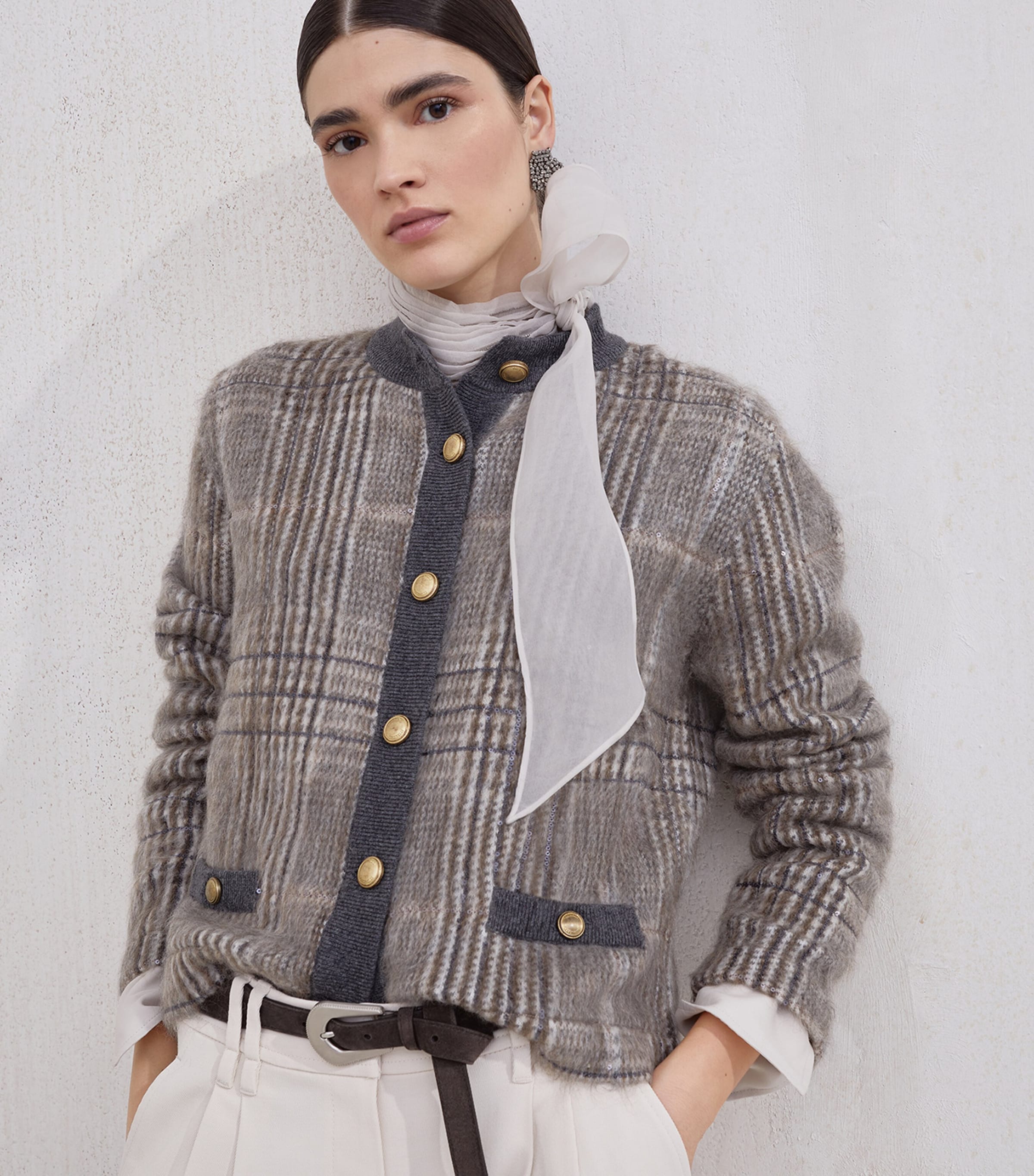 Mohair, Virgin Wool and Cashmere Jacquard Cardigan CPO68 Image 5