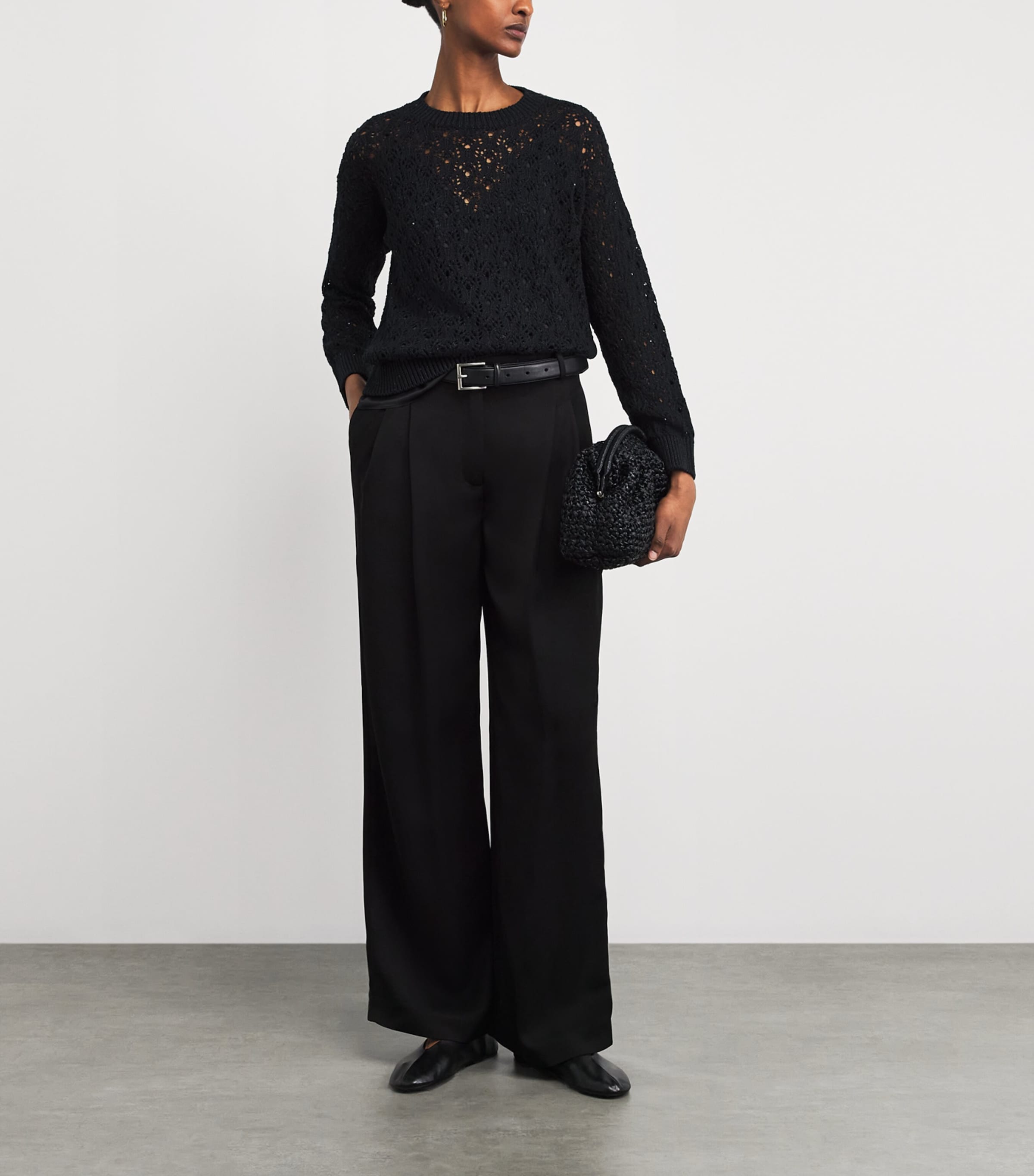 Eleventy Womens Cotton-Blend Open-Work Sweater Nero Image 2