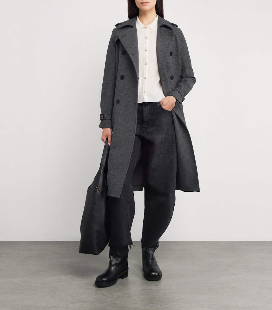 Rhinestone-Embellished Check Trench Coat GREY / BROWN Image 2