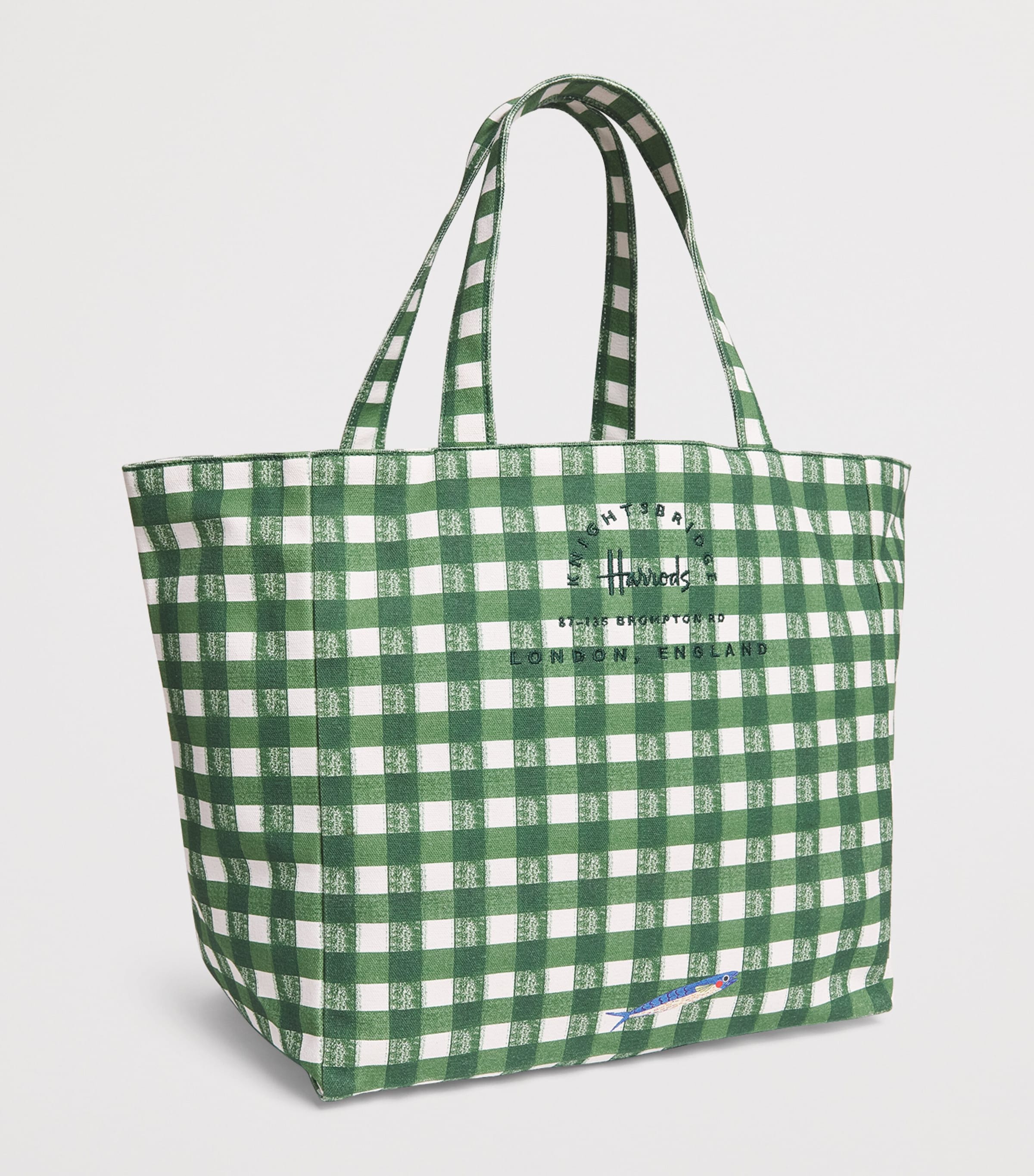 Harrods Cotton Canvas Check Feast Shoulder Bag Neutral Image 2