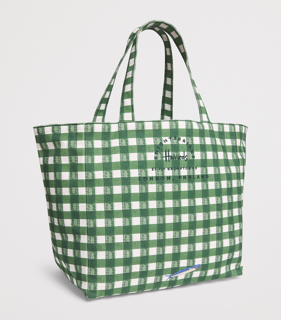 Harrods Cotton Canvas Check Feast Shoulder Bag Neutral Image 2