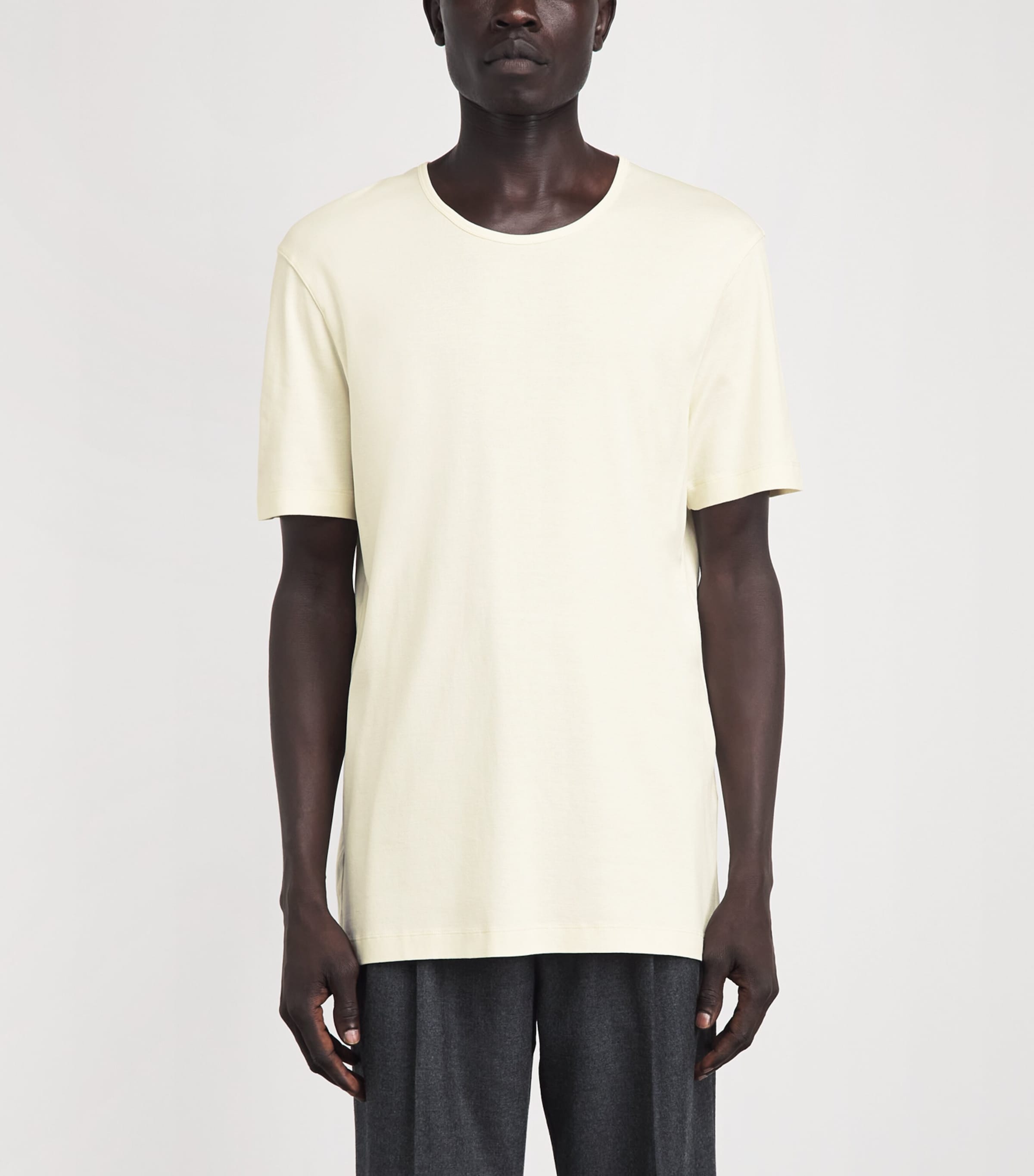 Lemaire Mens Cotton Scoop-Neck T-shirt Light Cream Image 4