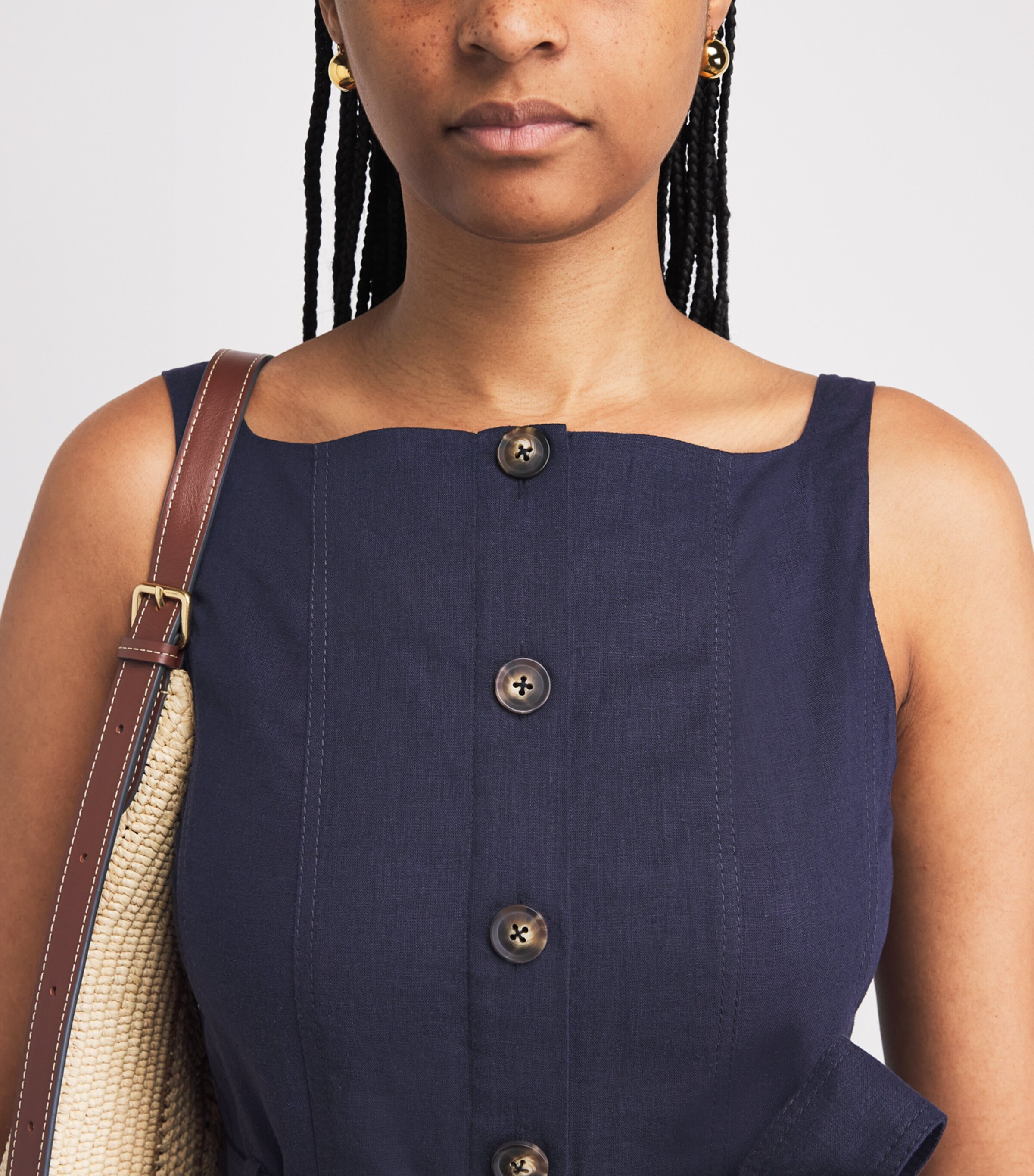 ME+EM Womens Creaseless Linen-Blend Midi Dress Navy Image 3
