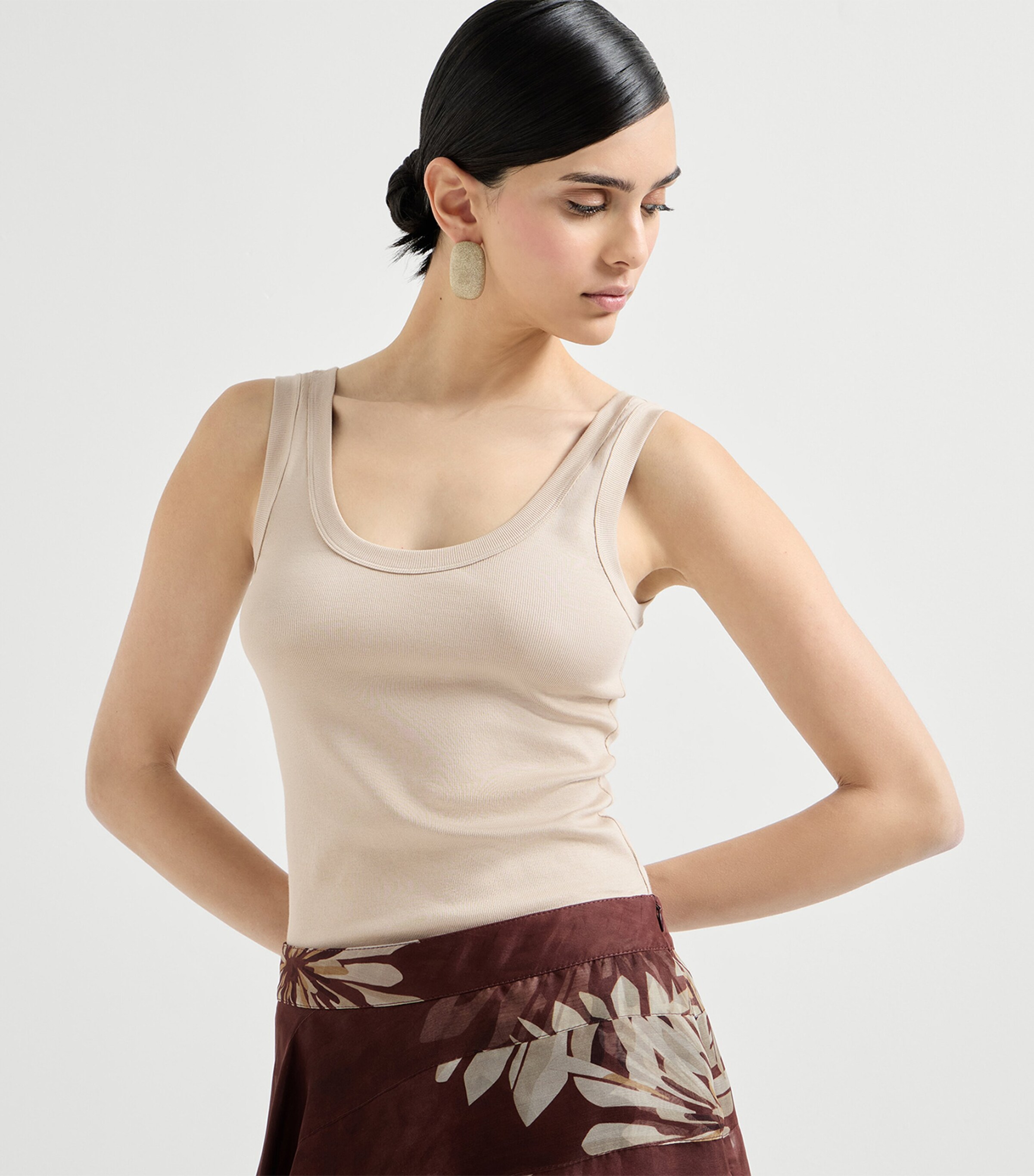 Brunello Cucinelli Womens Stretch-Cotton Ribbed Tank Top Image 3