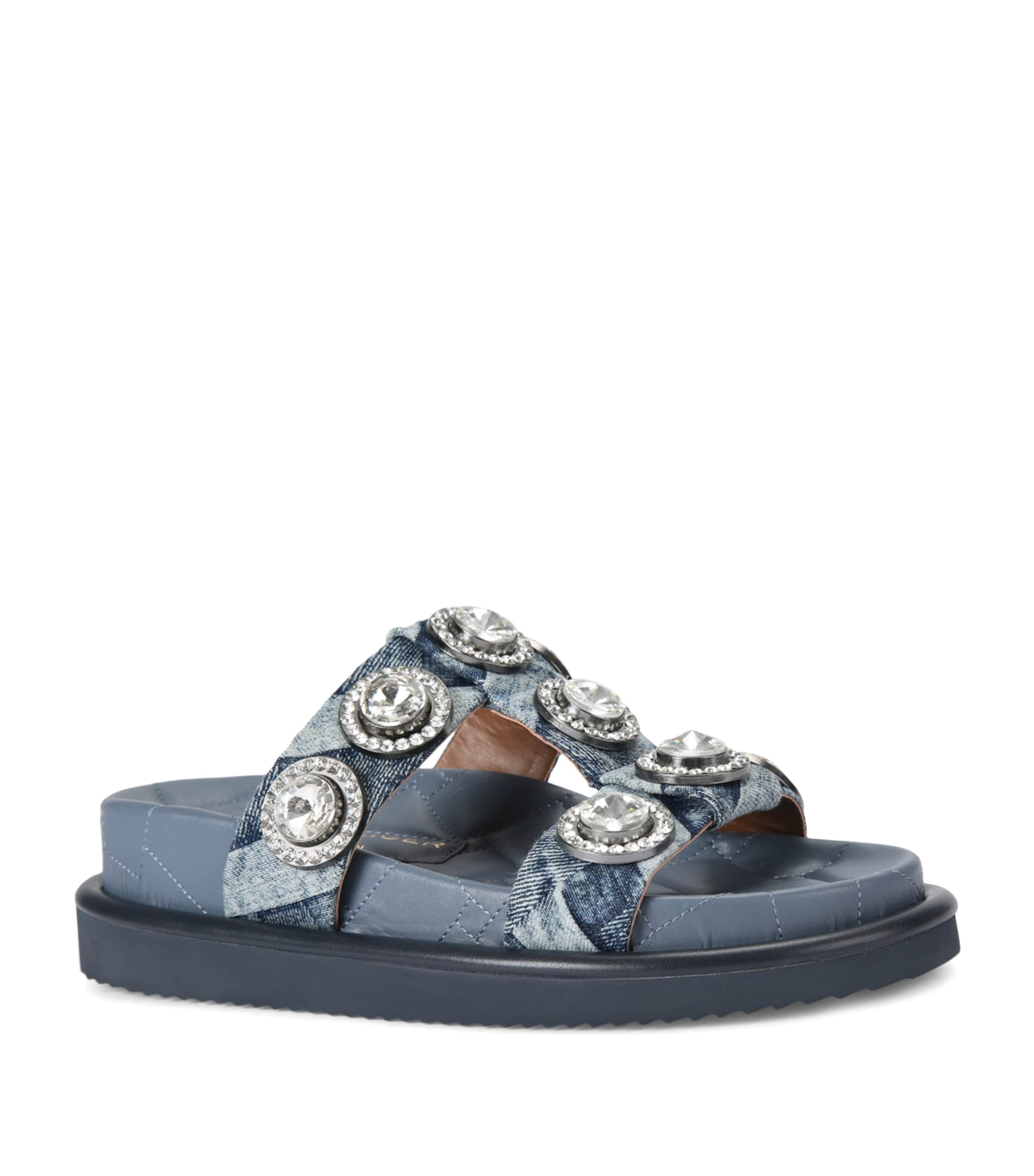 Shop Kurt Geiger Denim Orson Crystal Sandals In Blue