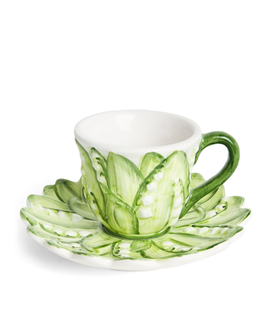 Lily of the Valley Coffee Cup and Saucer WHITE/GREEN Image 1