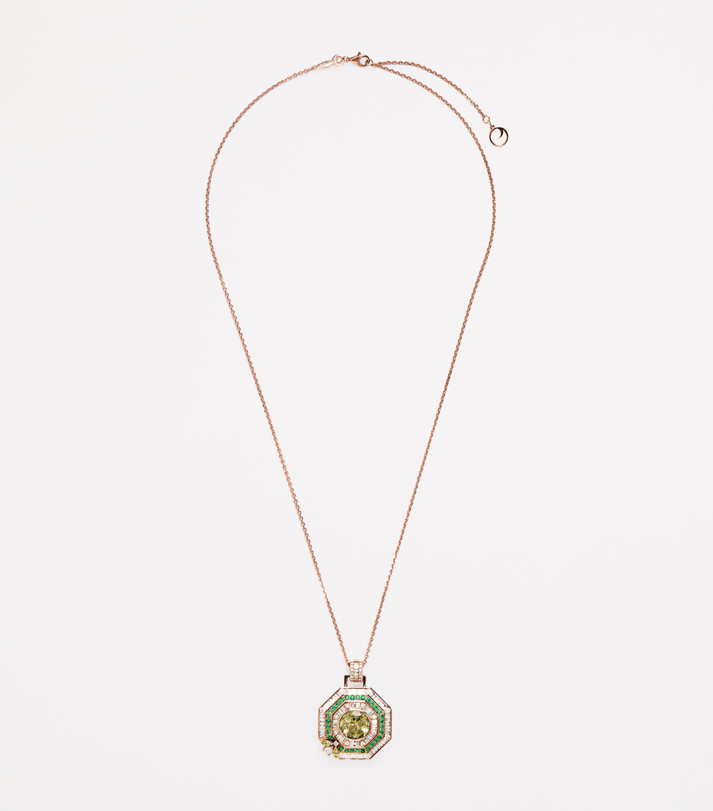 Yellow Gold, Diamond, Peridot and Emerald Honey Queen Bee Pendant ROSE GOLD Image 3