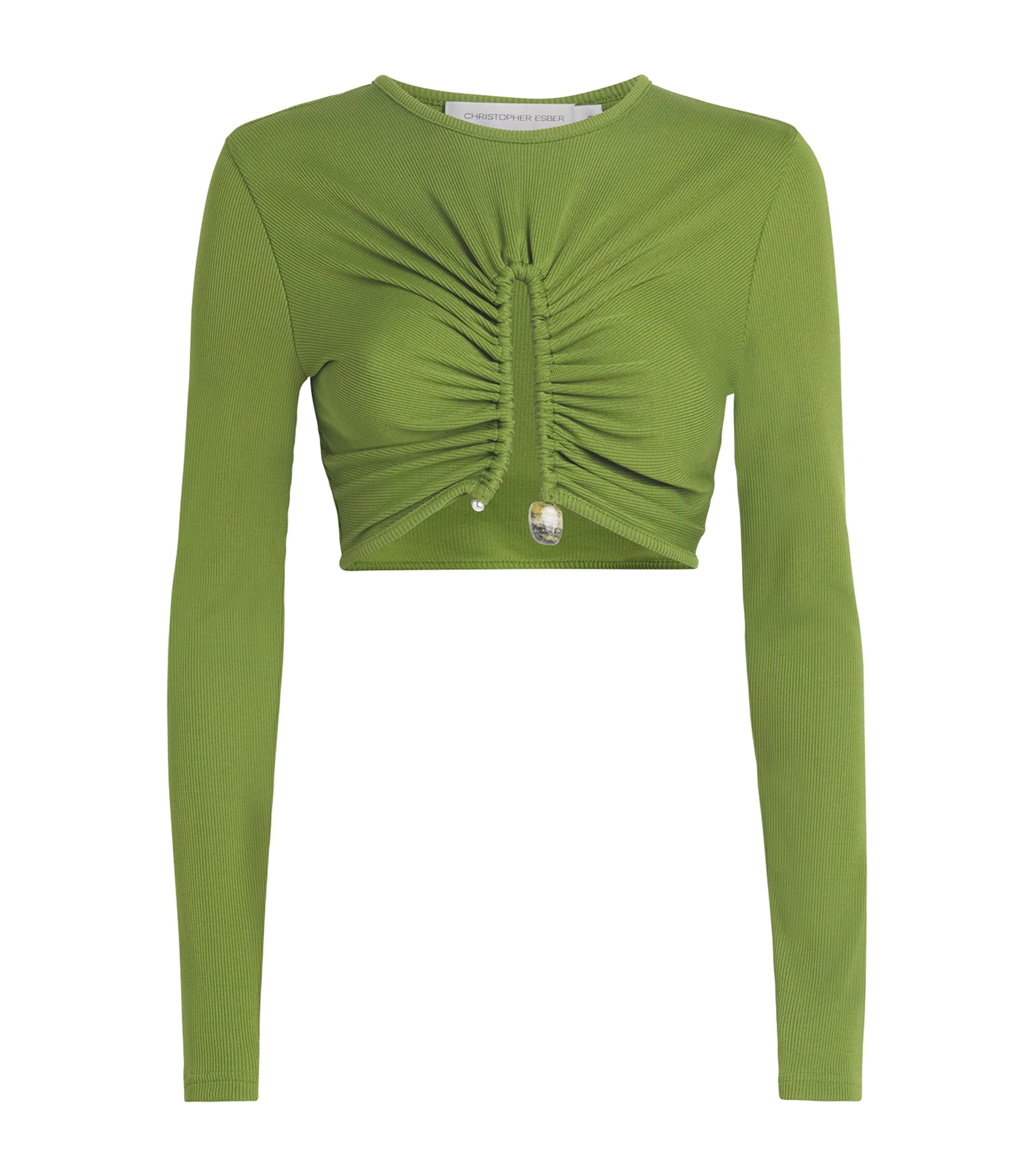 Christopher Esber Pin-gathered Crop Top In Green