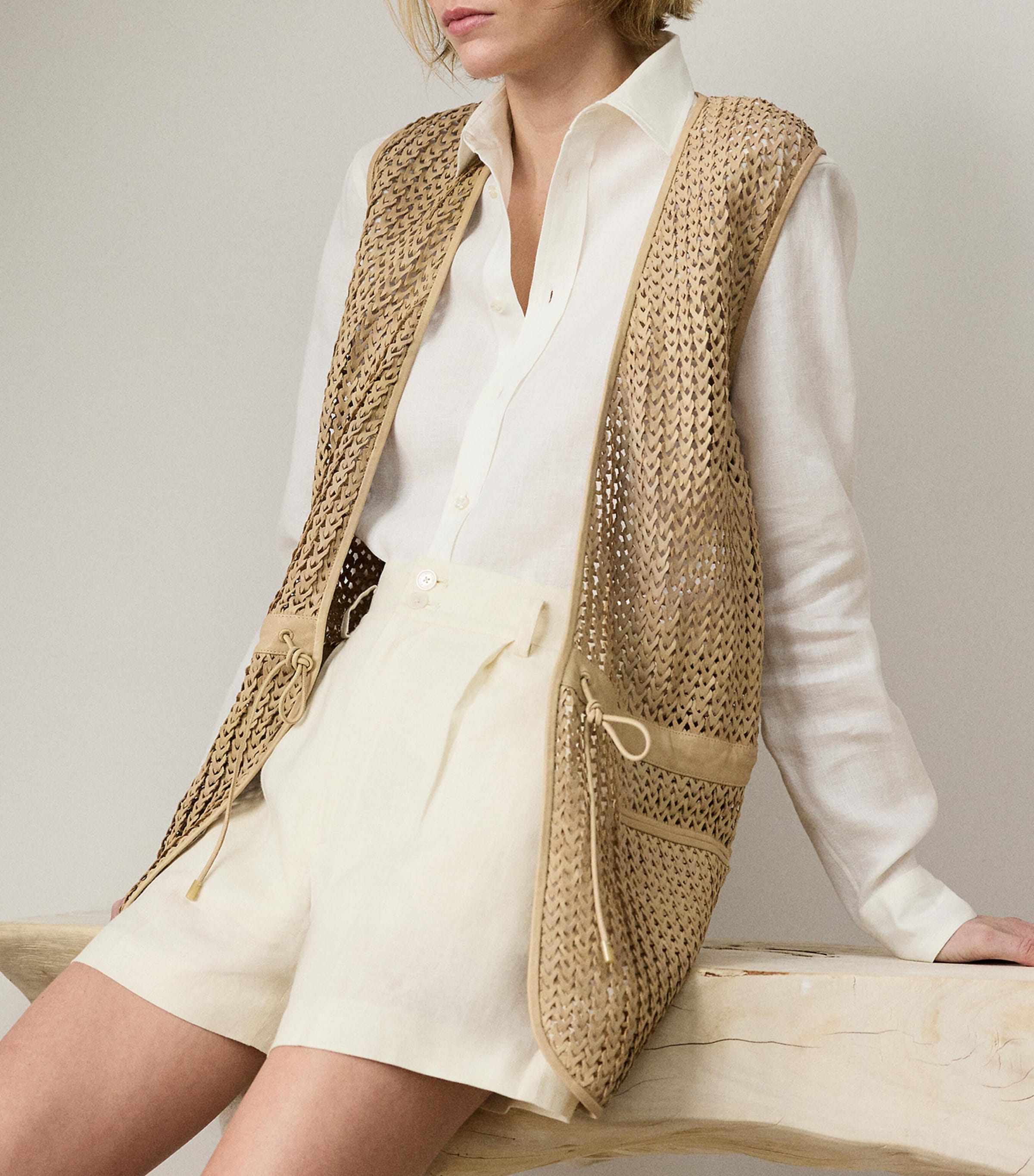 Woven-Leather Tabetha Vest LIGHT SAND Image 5