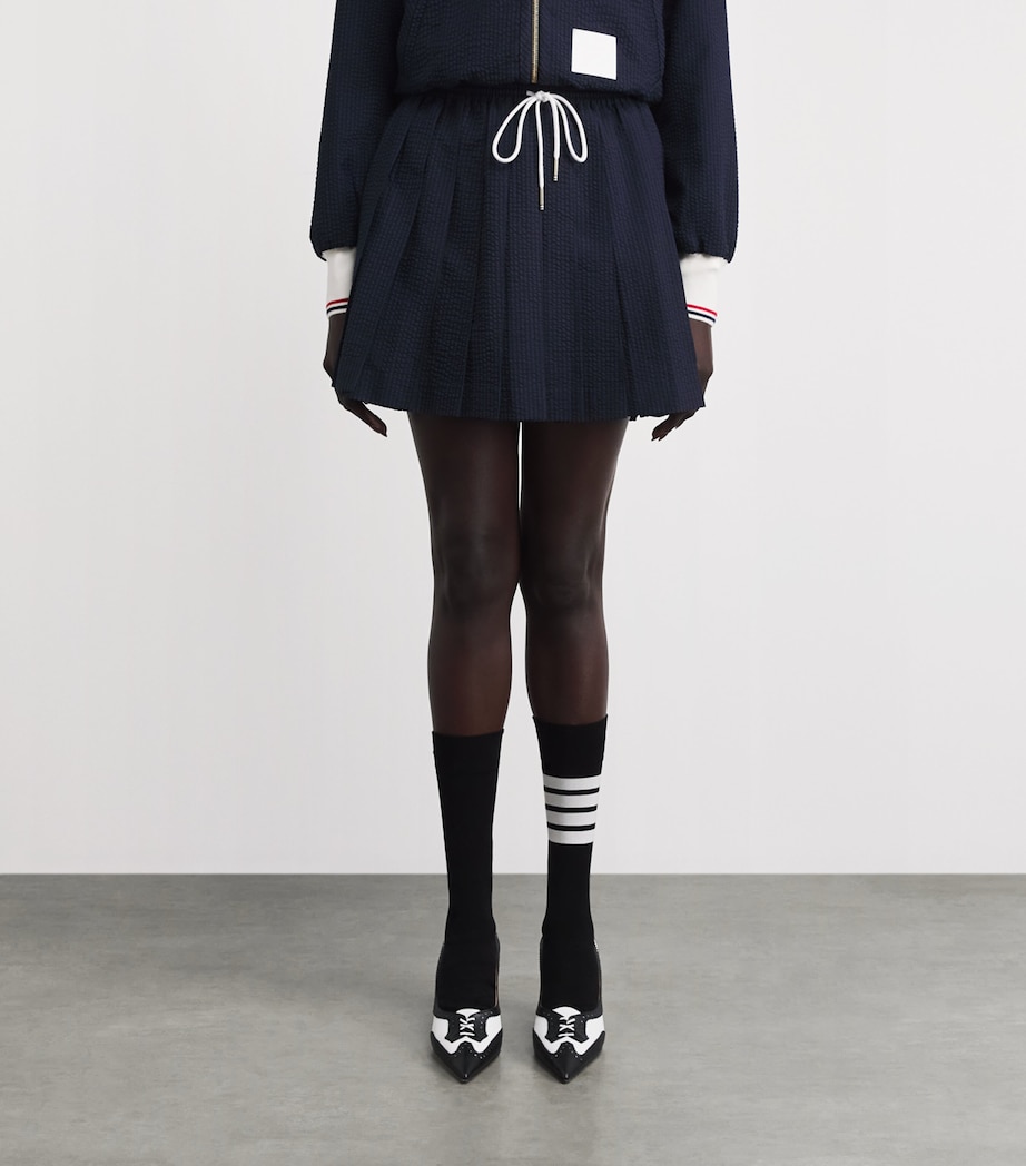 Thom Browne Womens Wool Seersucker Pleated Mini Skirt Navy Image 4