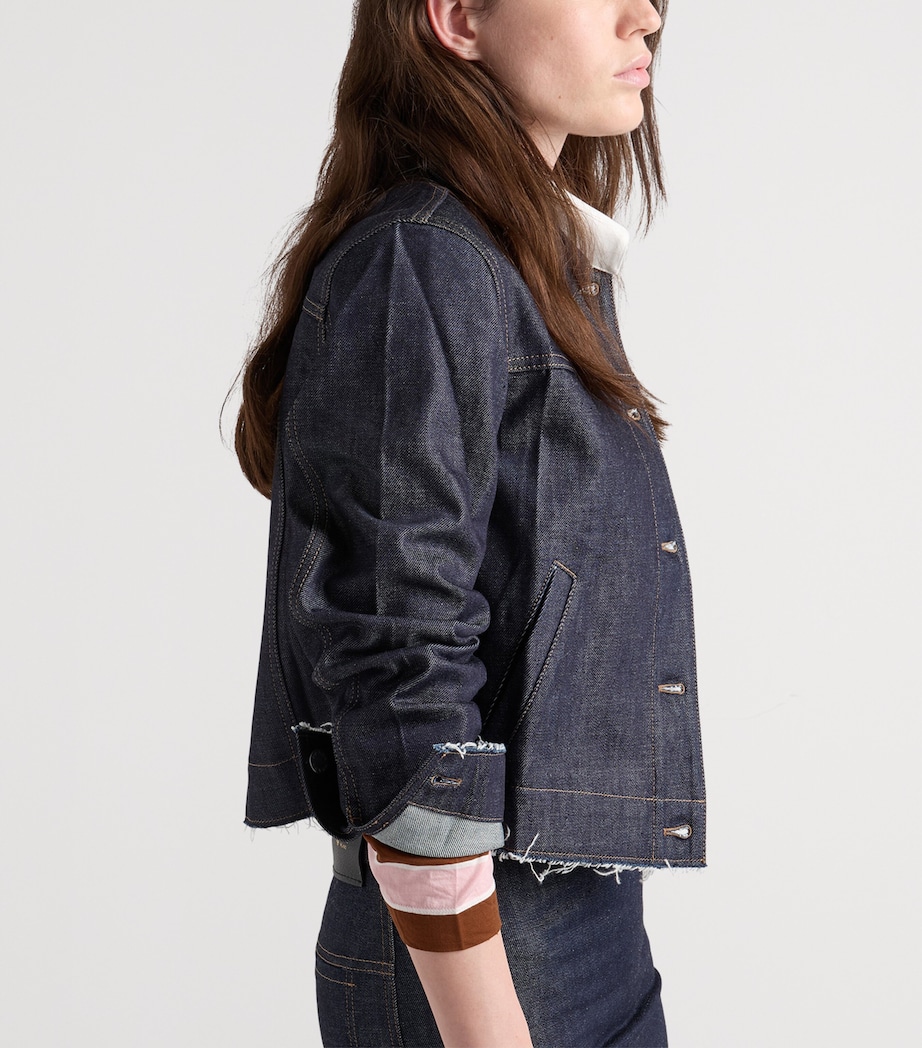 Prada Womens Raw-Hem Denim Jacket Blue Image 4
