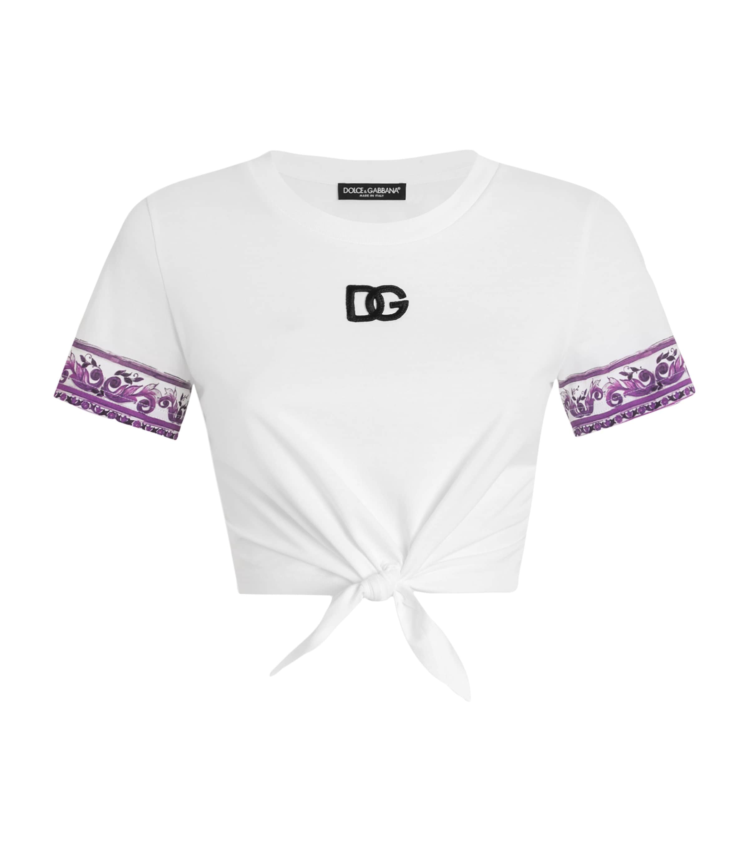 Dolce & Gabbana Cotton Majolica Print Cropped T-shirt In White