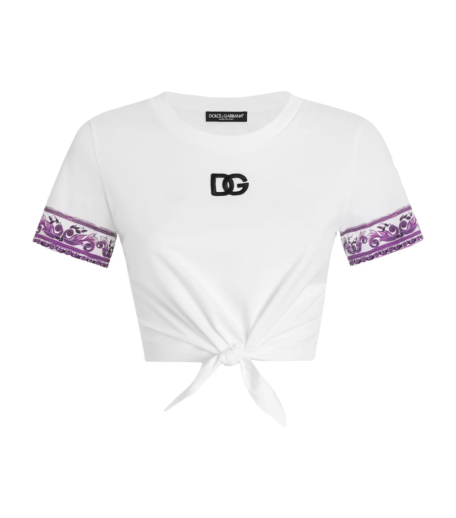 Cotton Tie-Front Cropped T-Shirt I03TN-MAIOLICA 3 Image 1