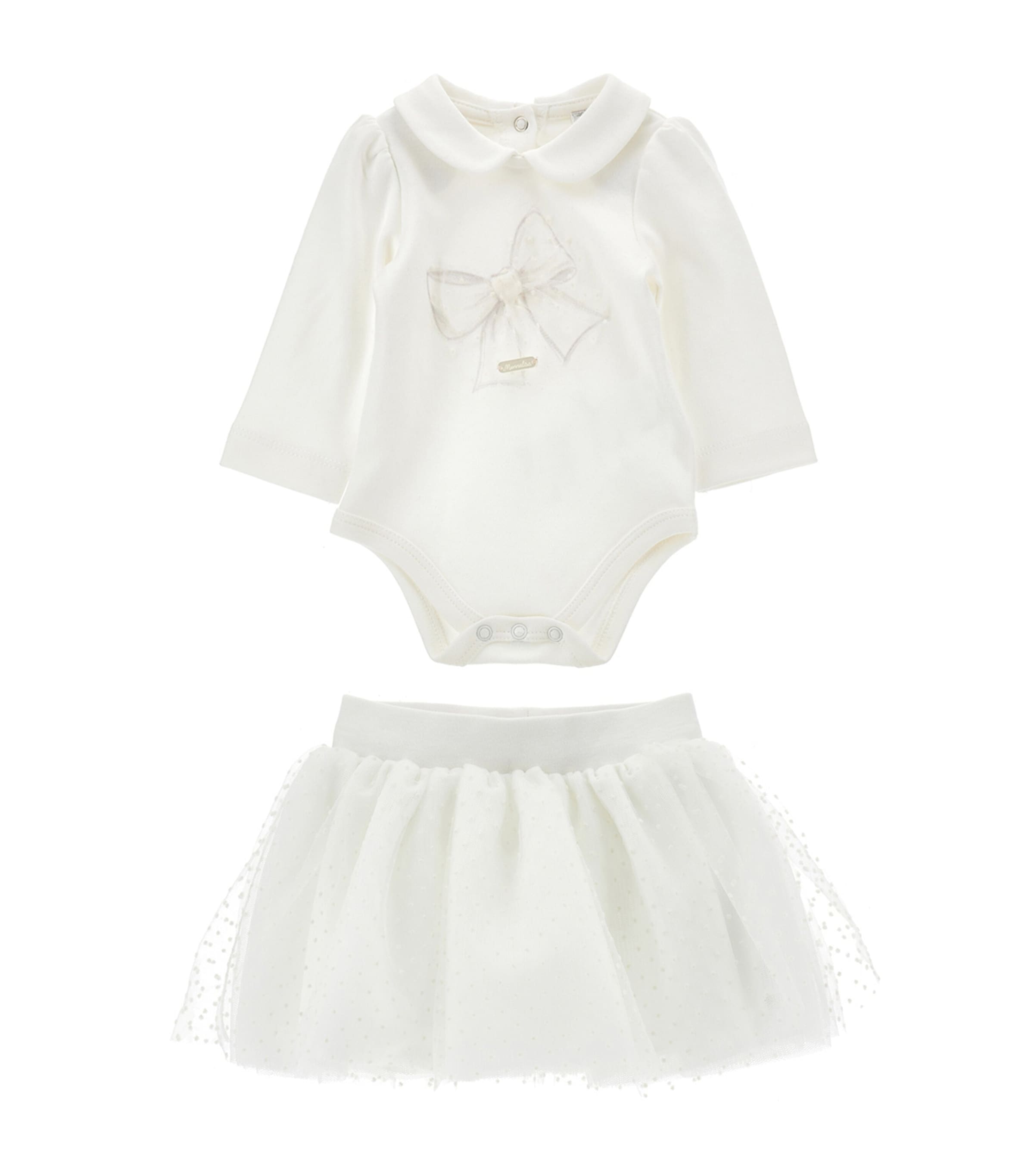 Monnalisa Bodysuit And Skirt Set In White
