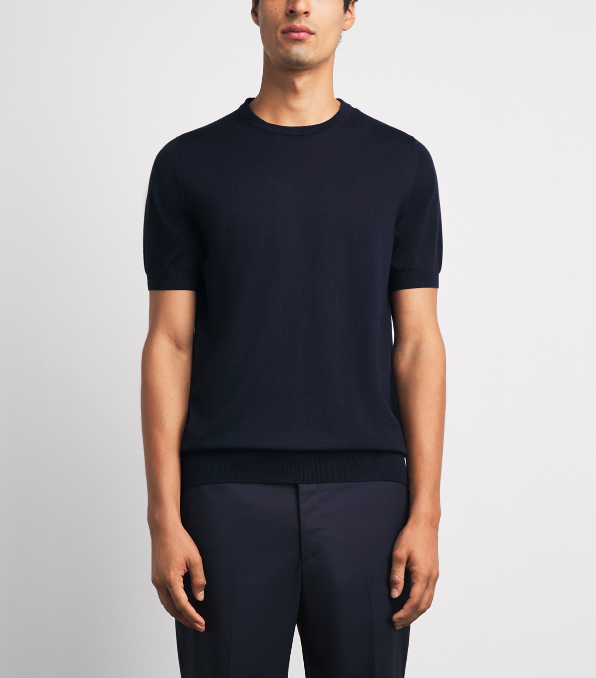 Lardini Mens Virgin Wool Knitted T-Shirt Navy Image 4