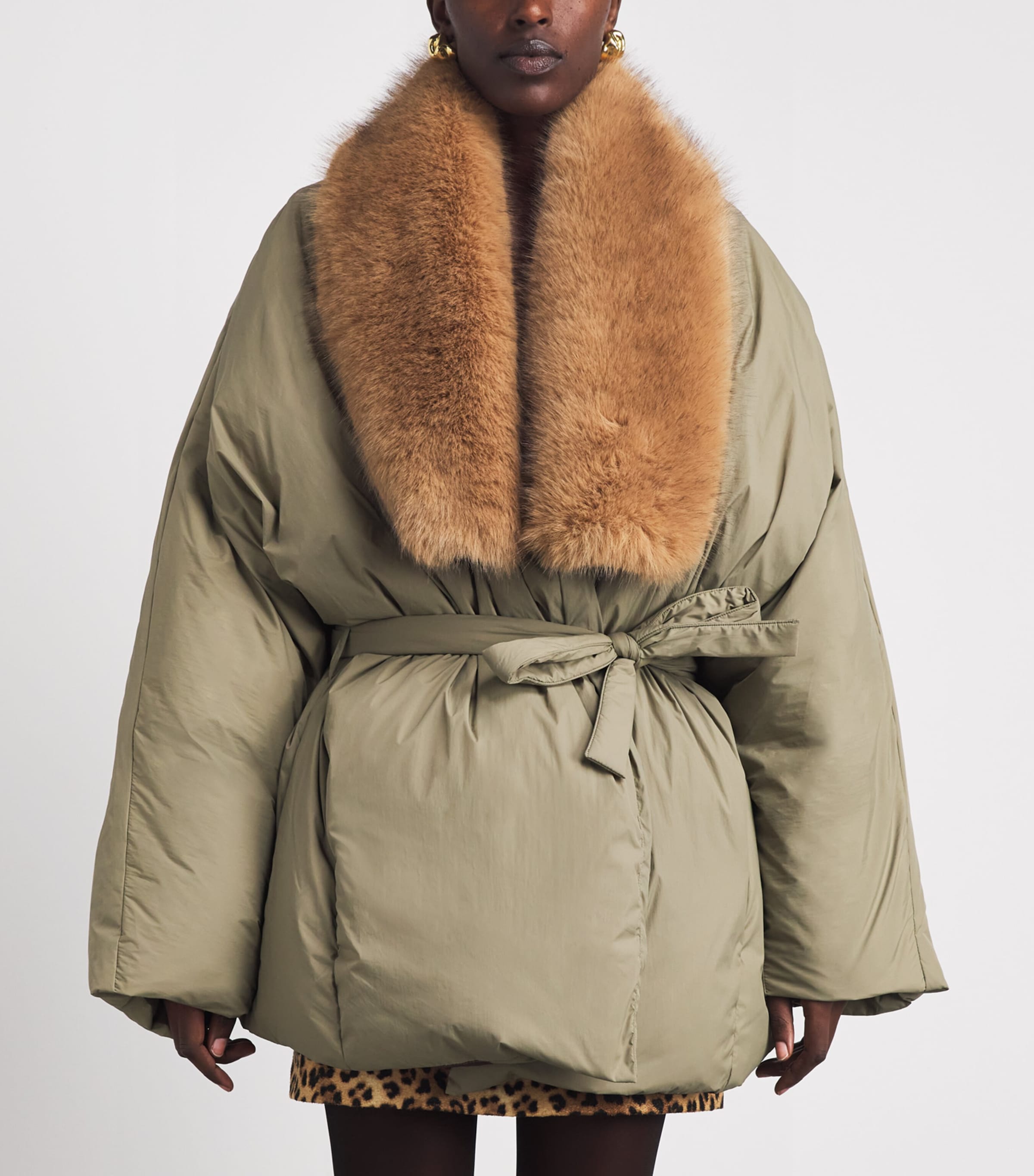 Source Unknown Womens Down Faux-Fur-Trim Egizio Puffer Jacket Khaki Image 4