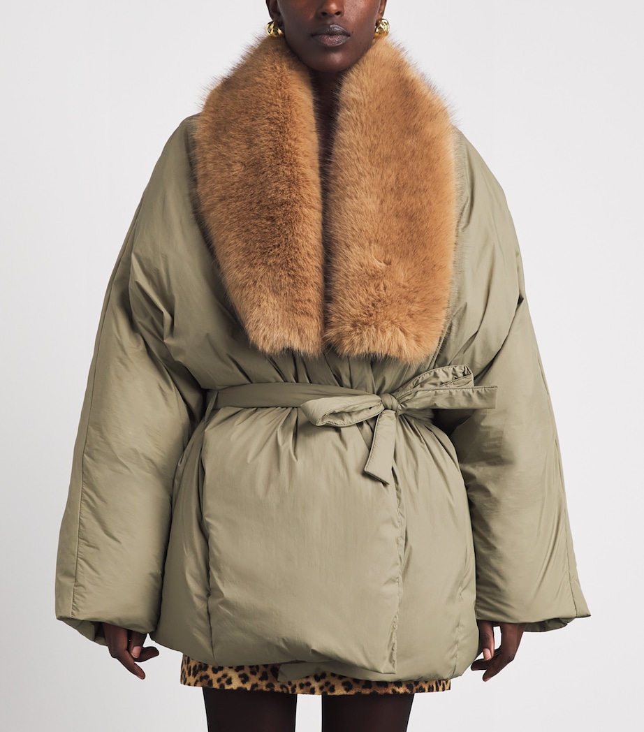 Source Unknown Womens Down Faux-Fur-Trim Egizio Puffer Jacket Khaki Image 4