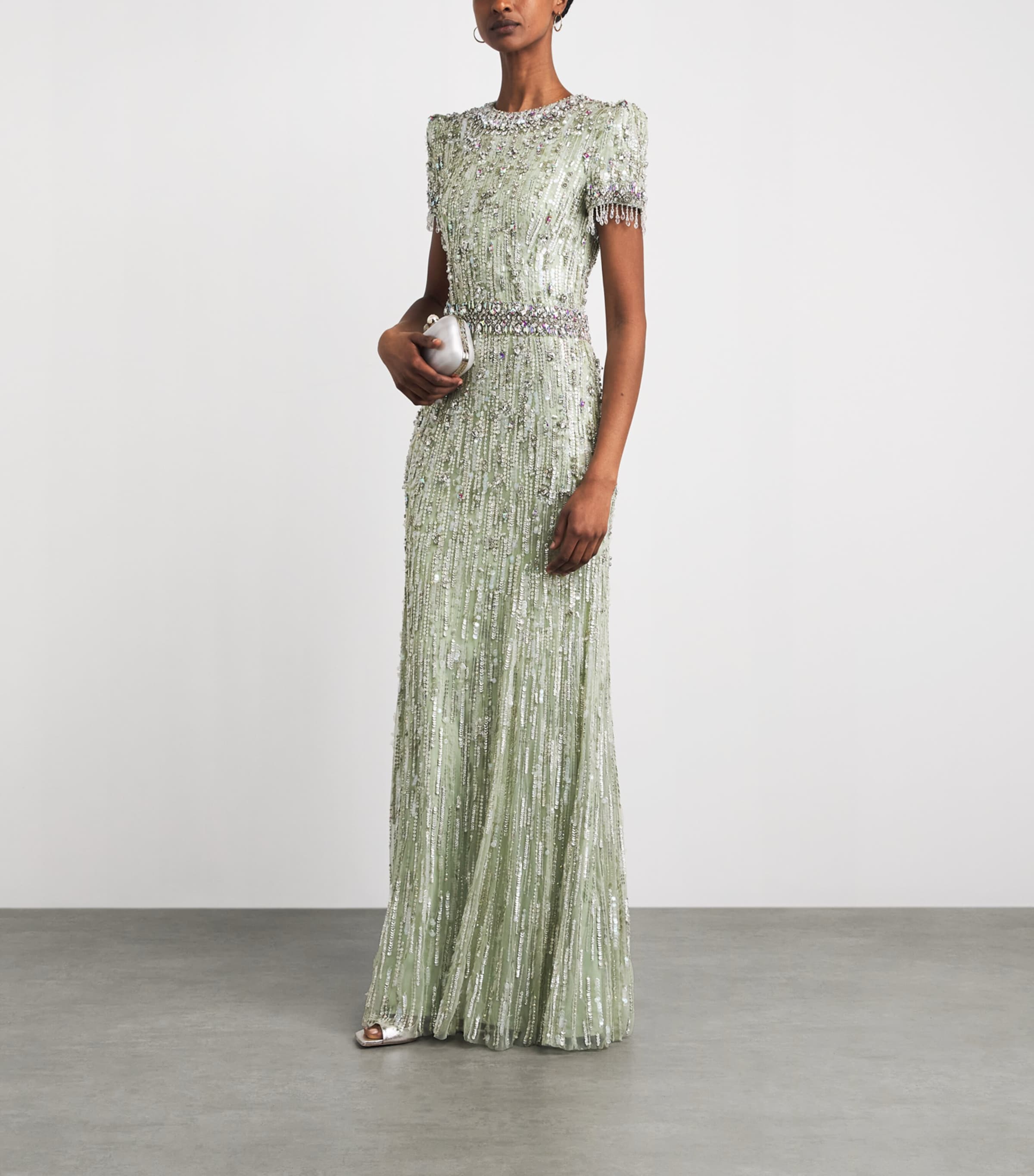 Jenny Packham Womens Tulle Embellished Roxy Gown Green Opal Image 2