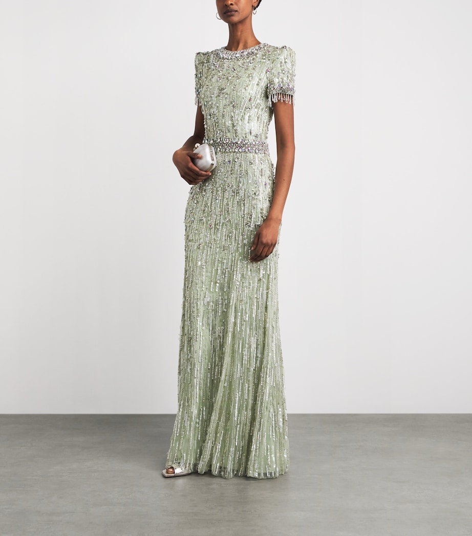 Jenny Packham Womens Tulle Embellished Roxy Gown Green Opal Image 2