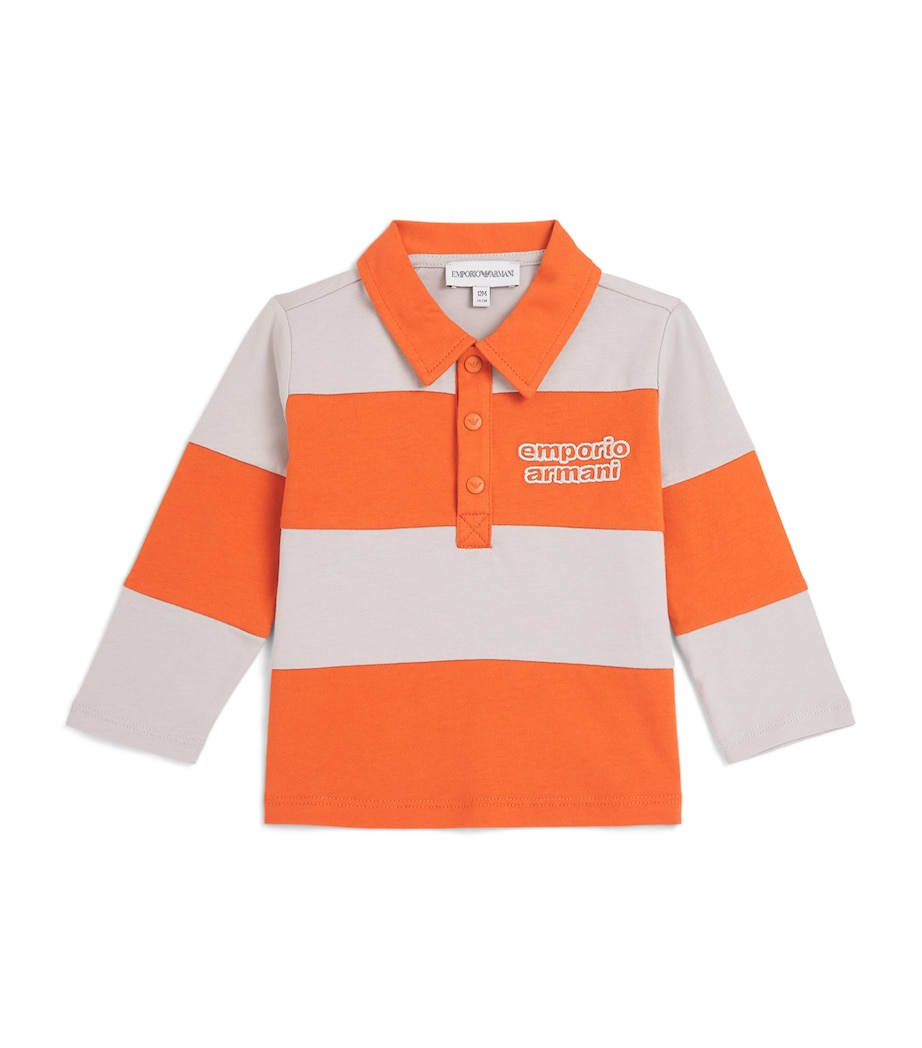 Cotton Long-Sleeve Logo Polo Shirt (6-36 Months) M3017 ORANGE/ U8140 Image 1