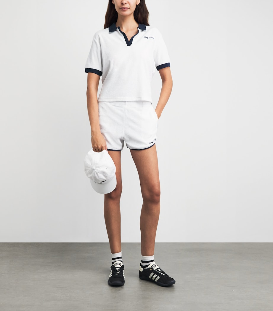 Sporty & Rich Womens Terry Cotton Signature Logo Polo Shirt White/dark Navy Image 2