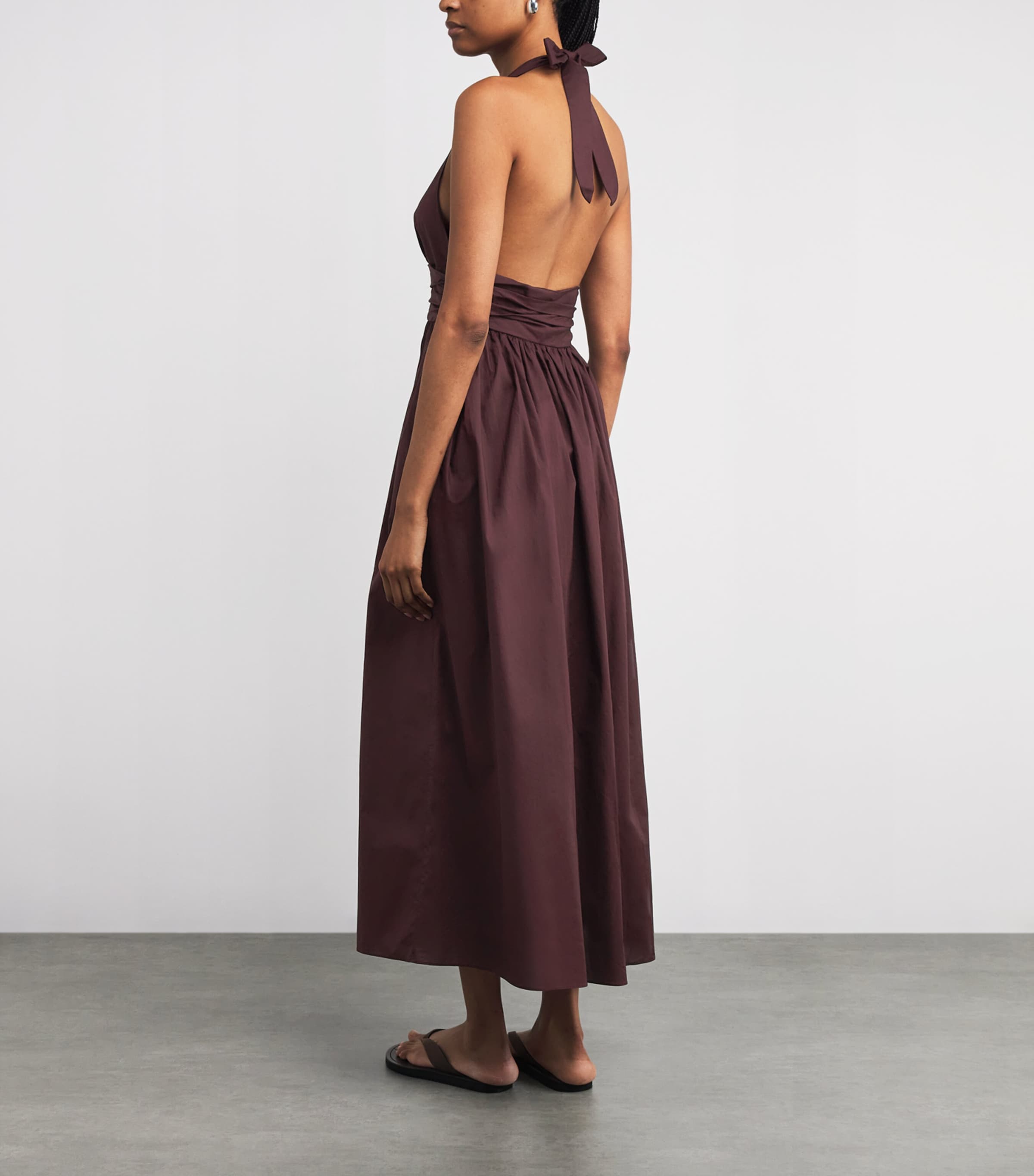 Cotton Plunge Halter Dress AUBERGINE/AUB Image 3