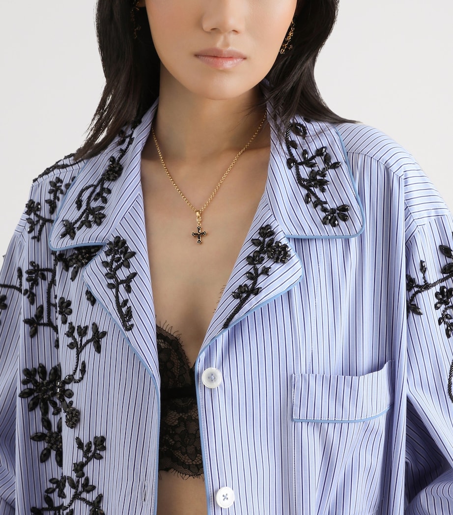 Dolce&Gabbana Womens Cotton-Silk Stripe Embroidered Shirt Embr Image 4
