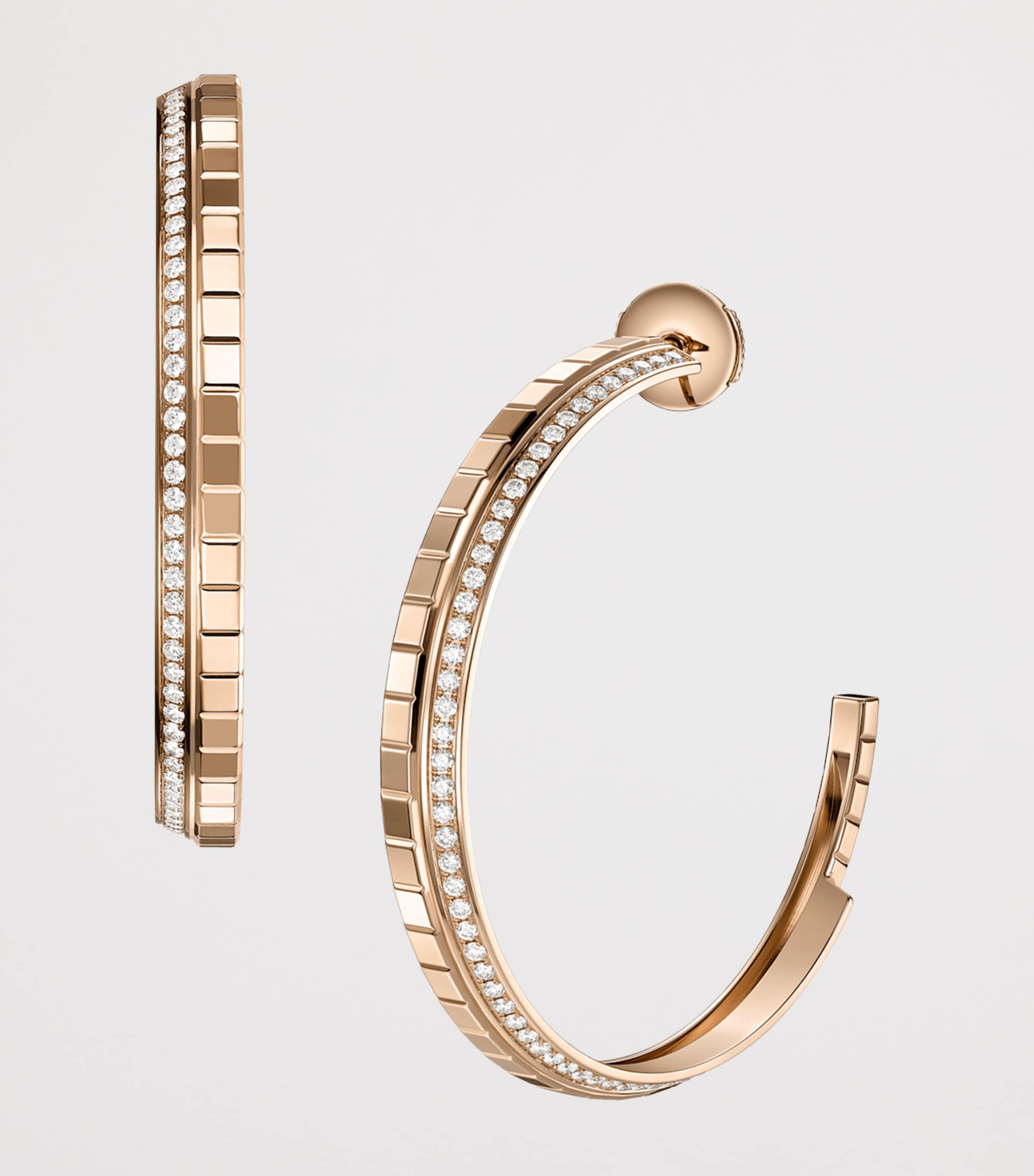 Small Rose Gold and Diamond Ice Cube Hoop Earrings 18K ROSE GOLD Image 2