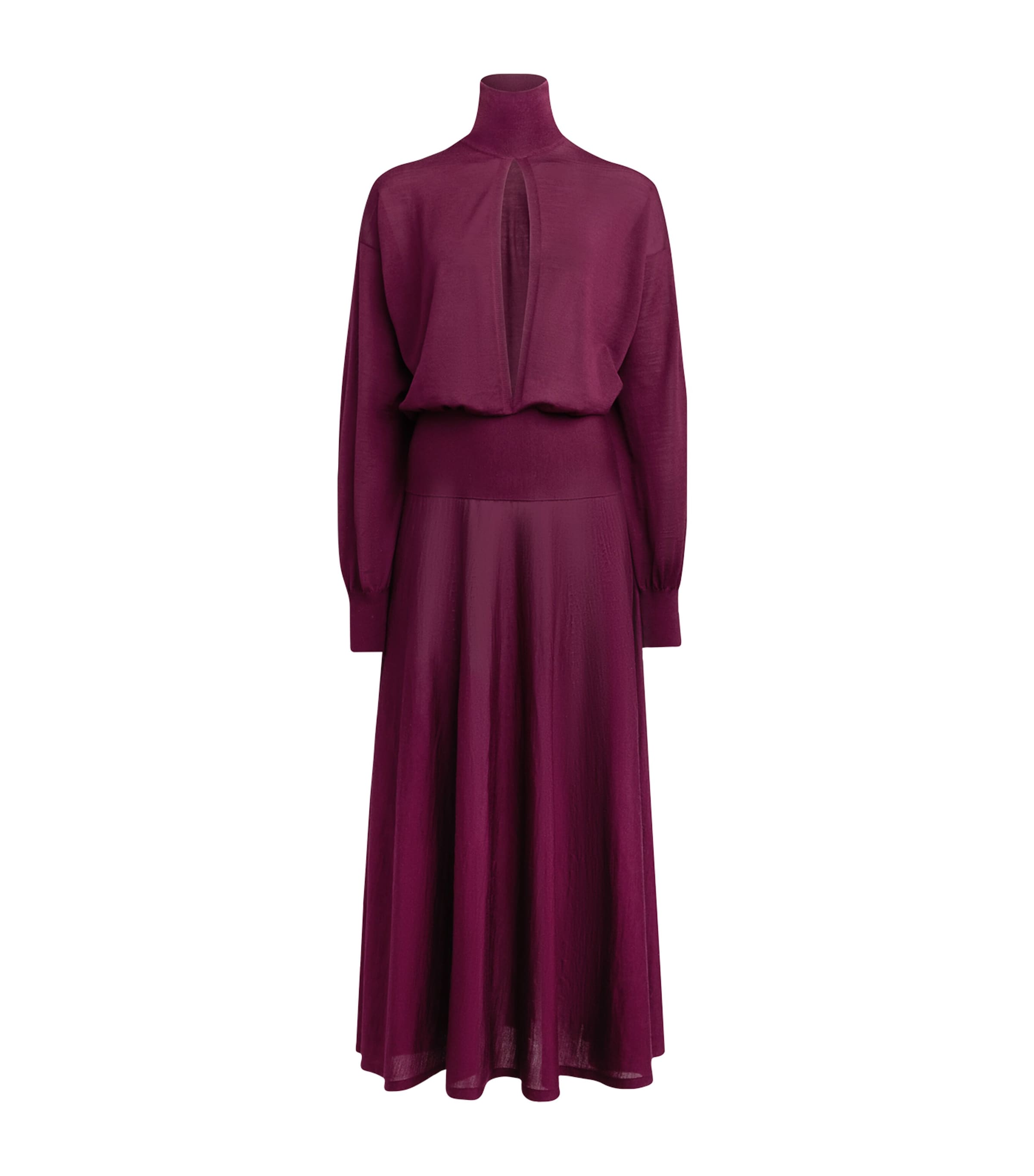 Alaïa Slit Wool Maxi Dress In Burgundy