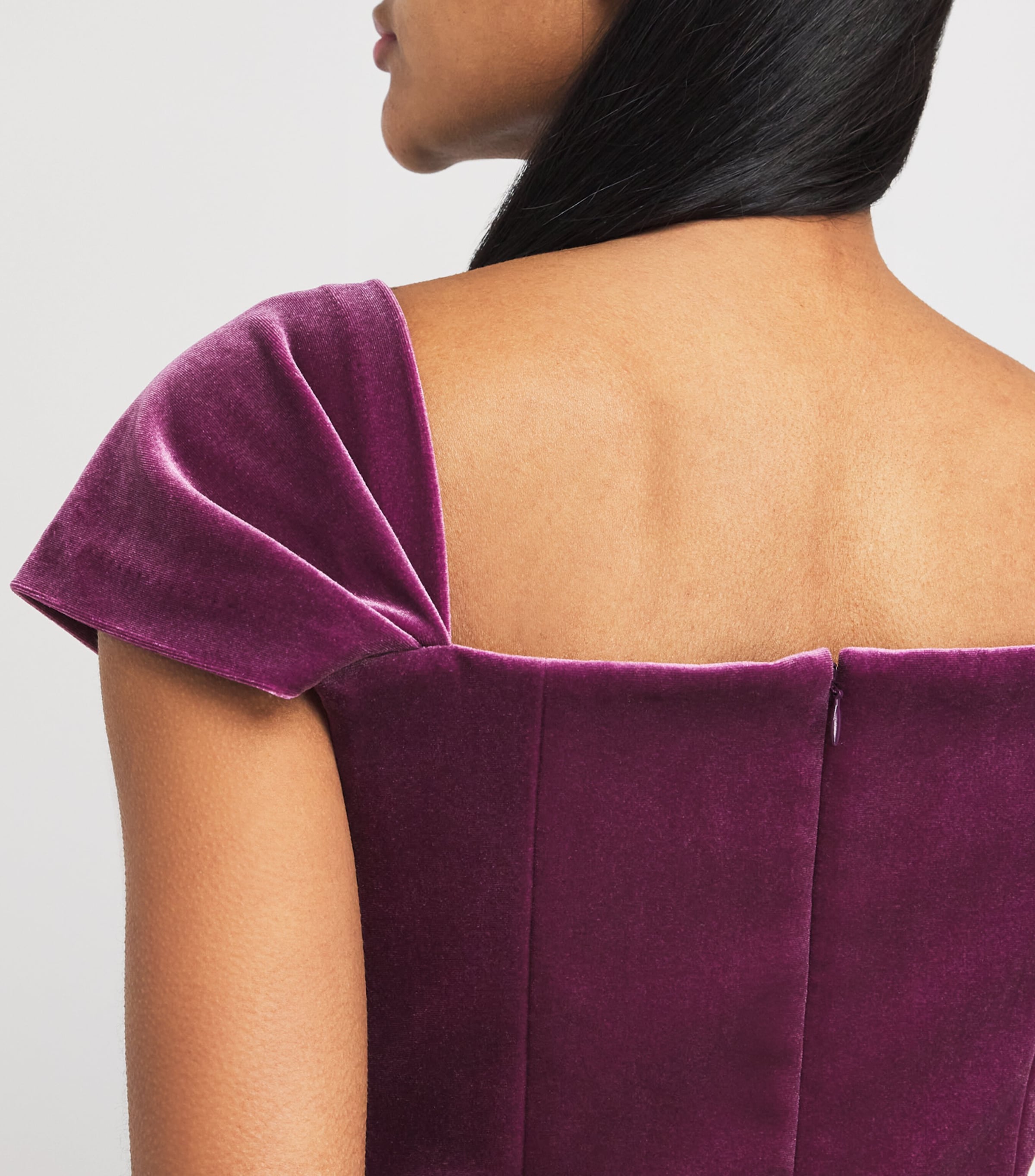 Alex Perry Womens Stretch-Velvet Asymmetric Gown Plum Image 4