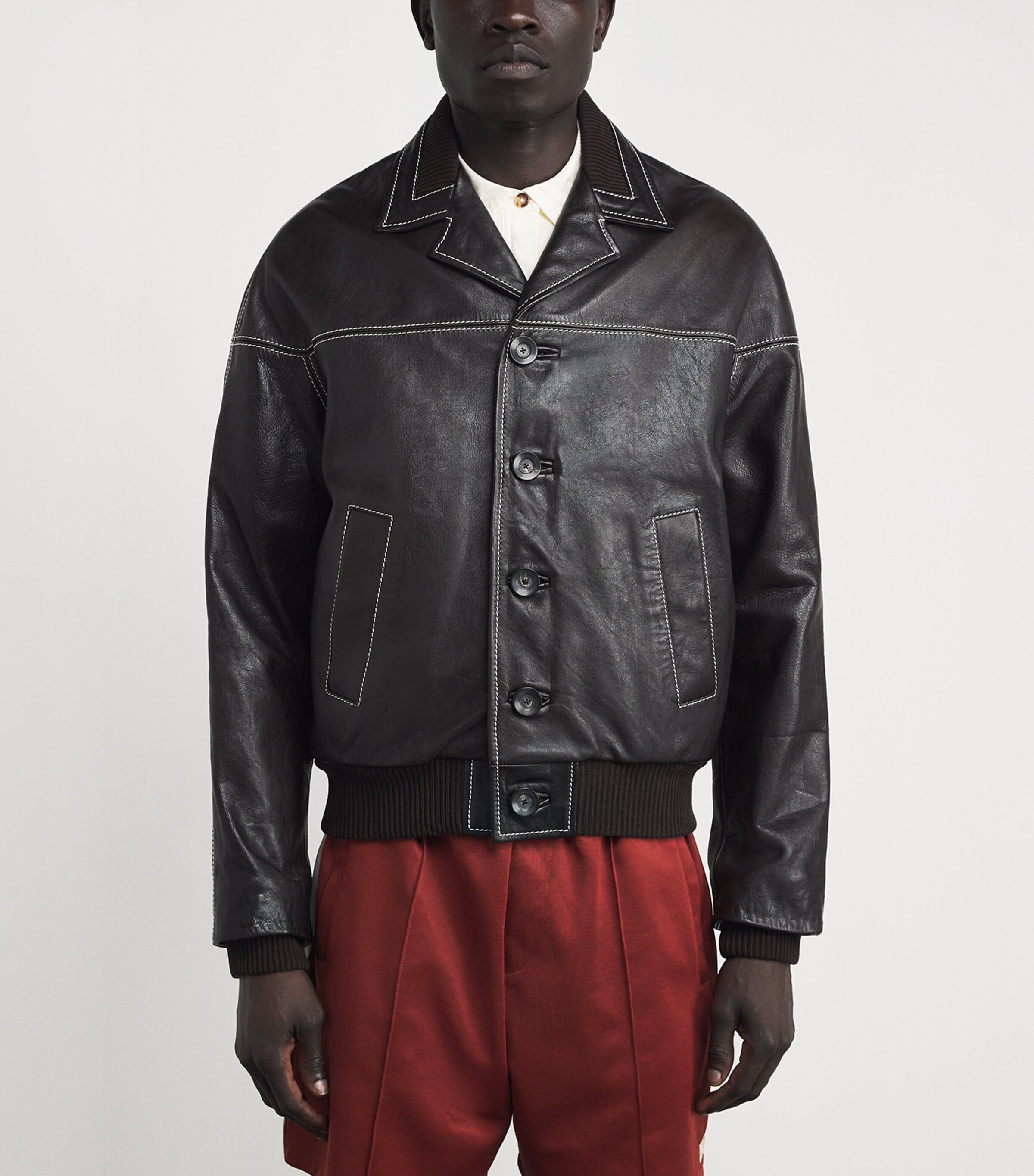 Wales Bonner Brown Topstitched Leather Jacket | Harrods US