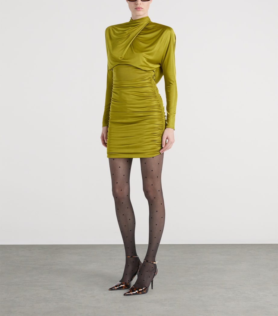 Balmain Womens Draped Long-Sleeve Mini Dress Green Vert Pomme Image 2