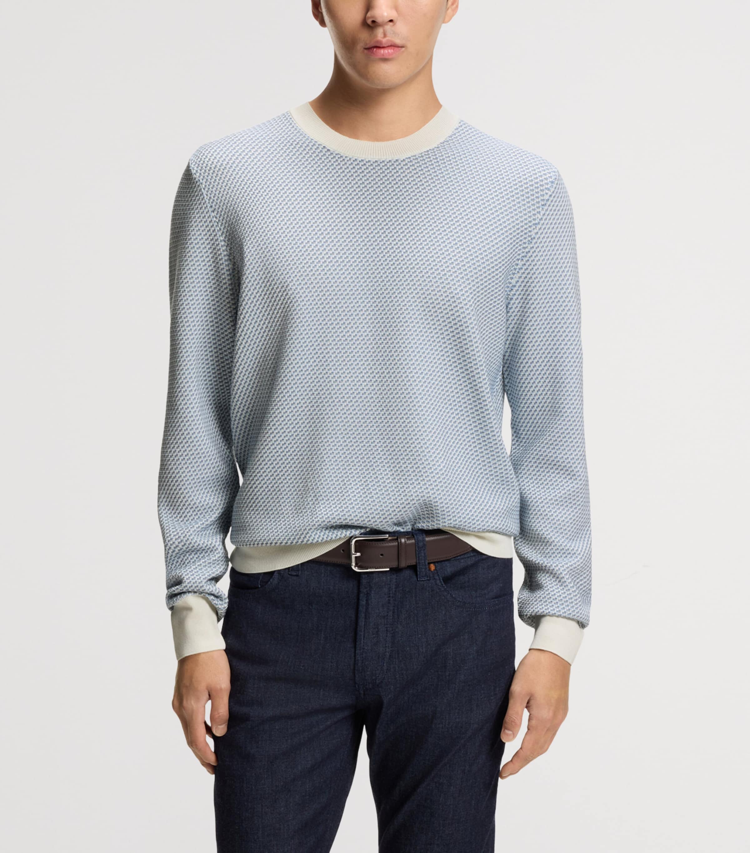 BOSS Mens Silk-Cotton Jacquard Sweater Image 2