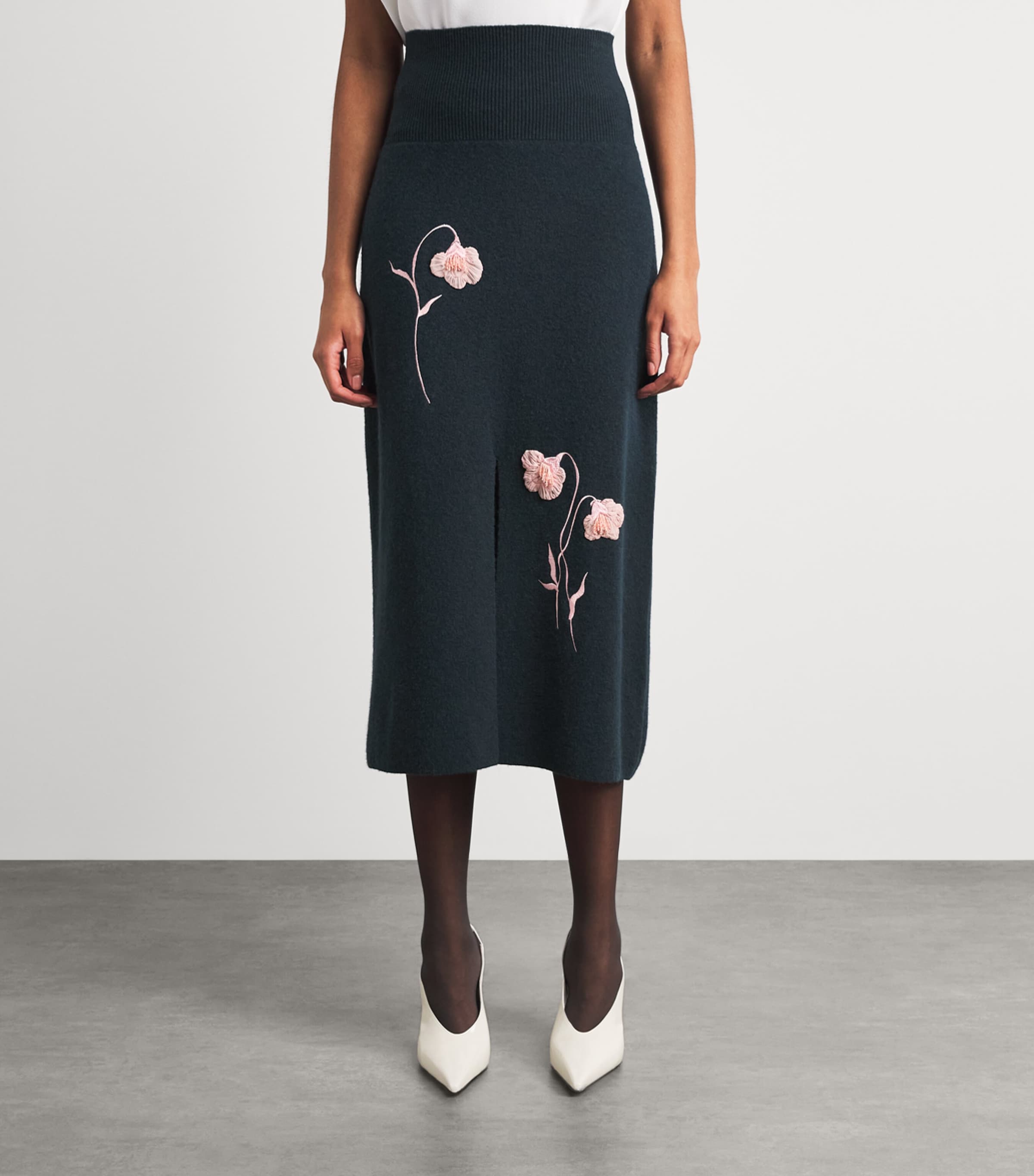 Erdem Womens Embroidered Midi Pencil Skirt Forest Green Image 4